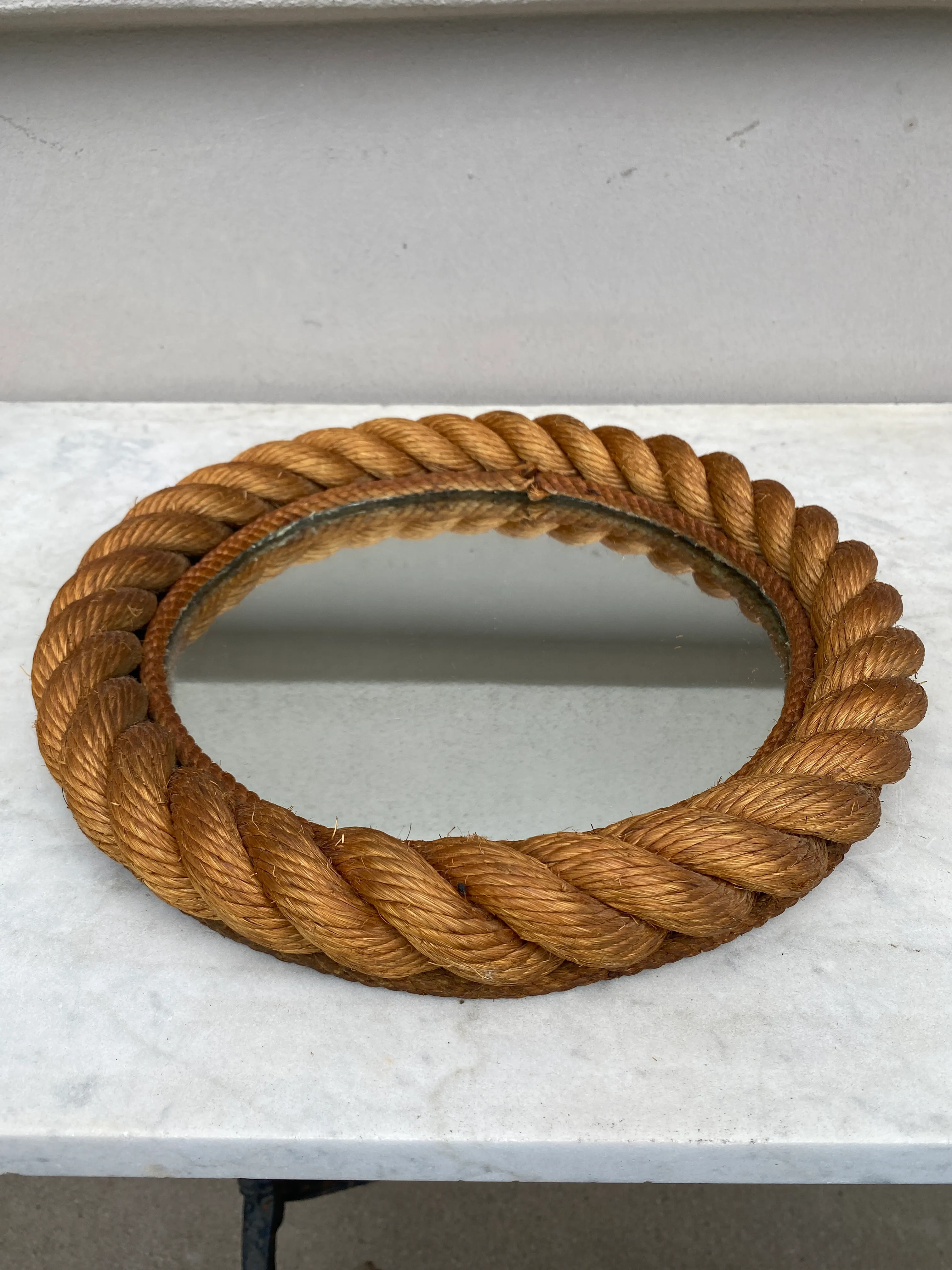 Mid-Century Round Rope Mirror Adrien Audoux and Frida Minet | Chairish