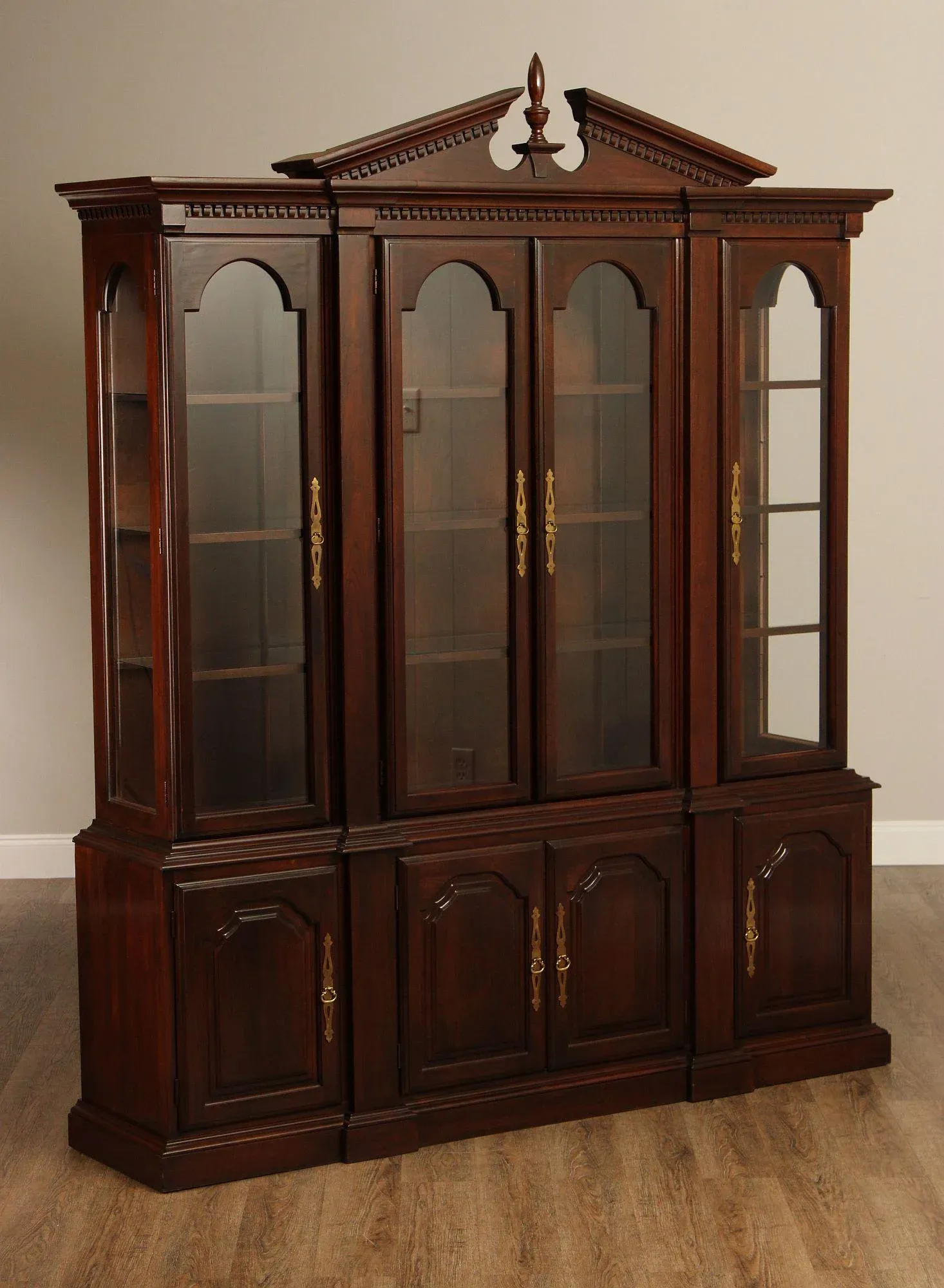 Harden Georgian Style Cherry Breakfront China Cabinet Bookcase