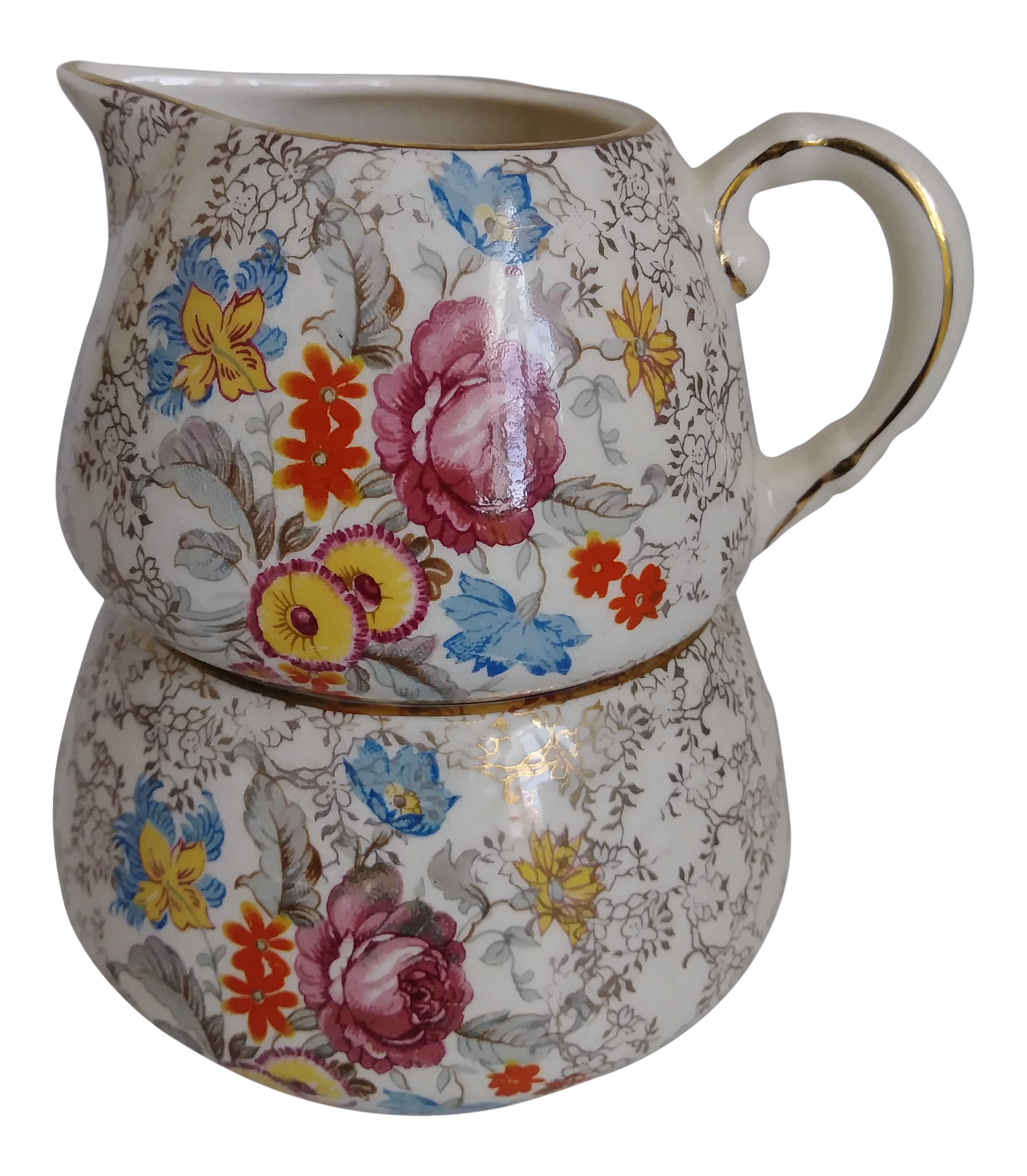 1940 S Sandland Ware Floral Gilt And Chintz Rose Stackable Cream And Sugar Bowl Set 2 Pieces Chairish