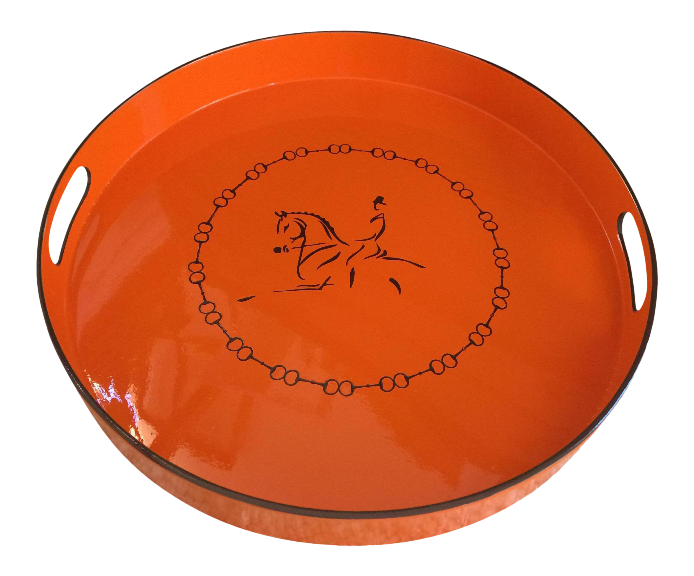 Equestrian Motif Hermes Style Orange Lacquered Serving Bar Tray Chairish