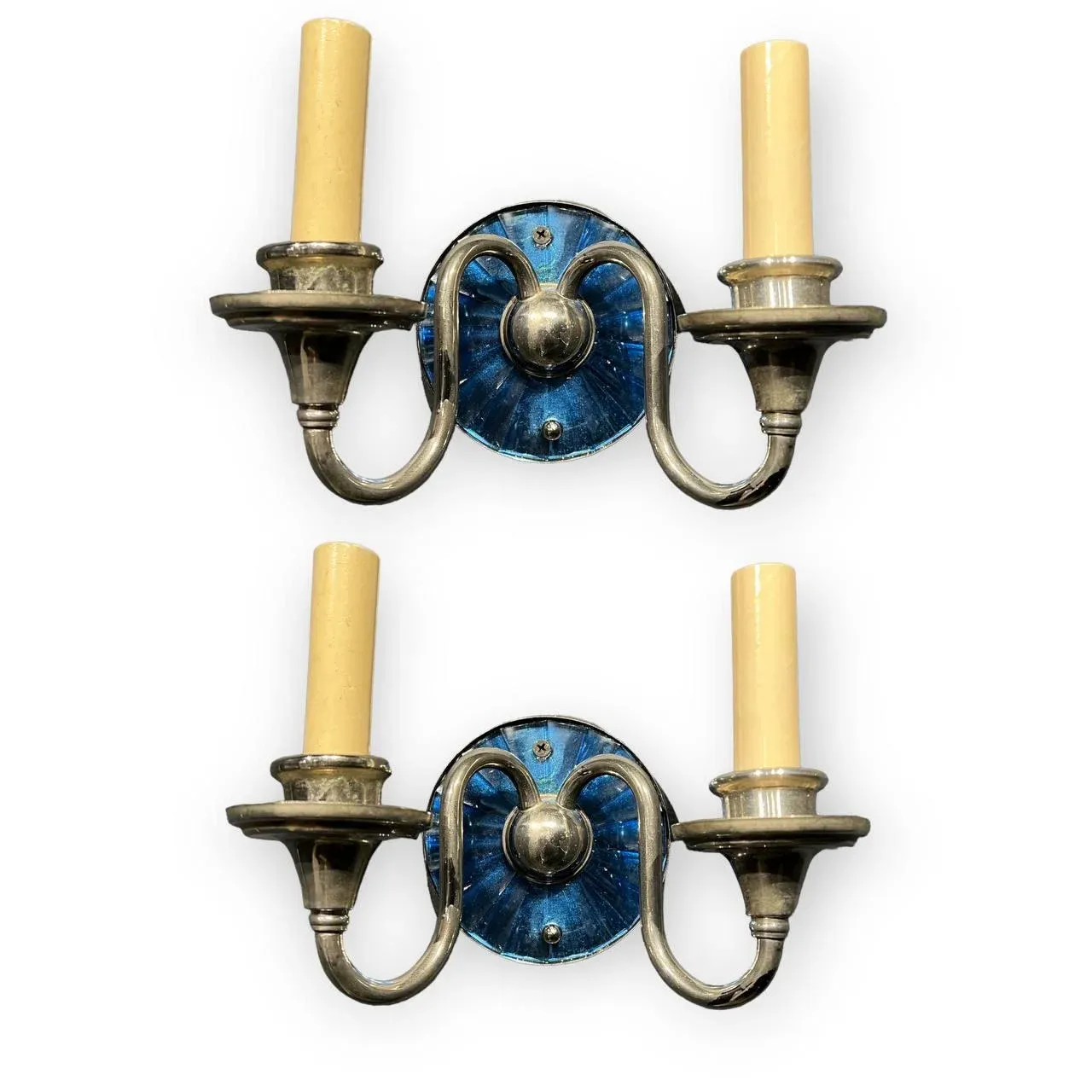 1930s French Cobalt Blue Mirror Sconces