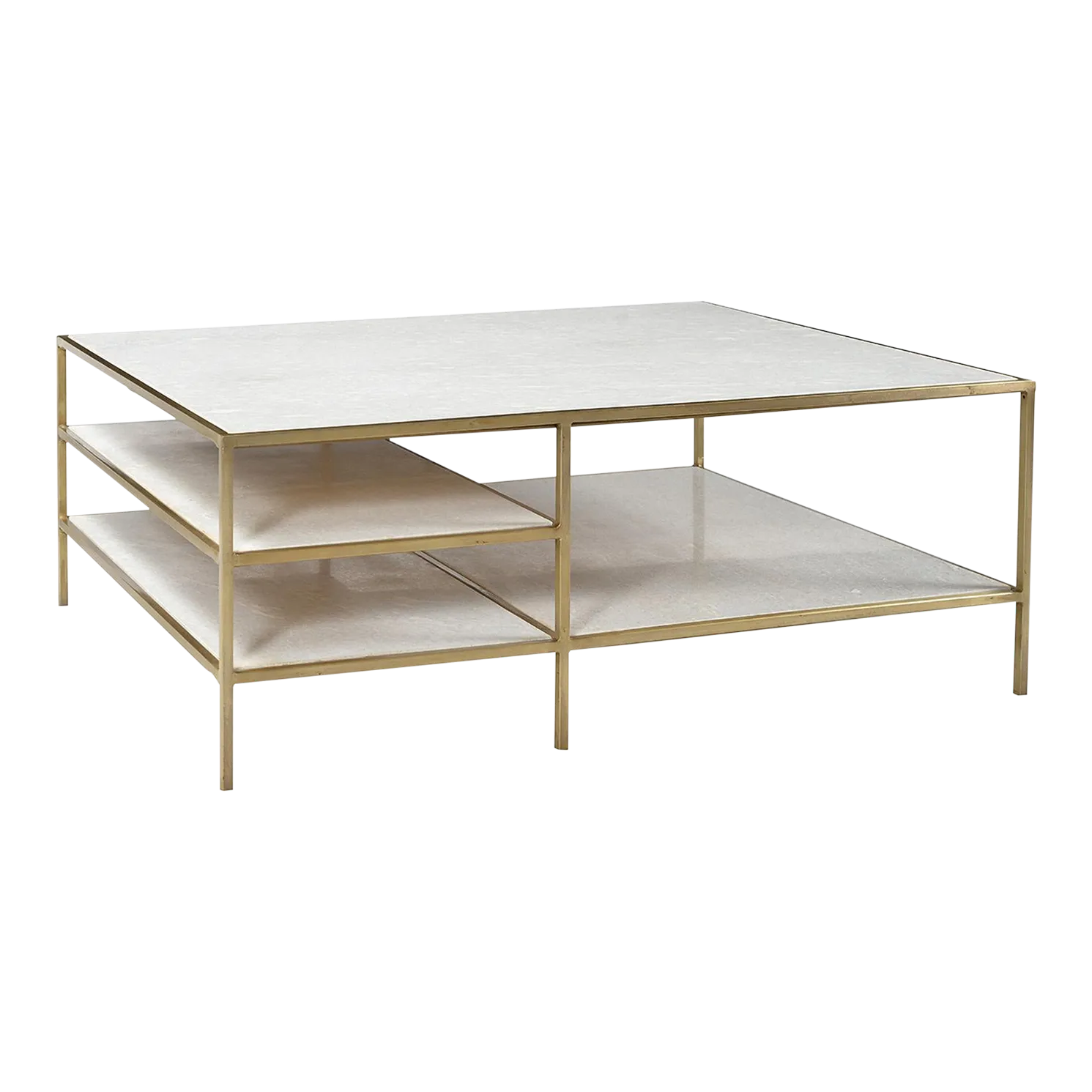 Marble & Brass Coffee Table W/Shelves Chairish