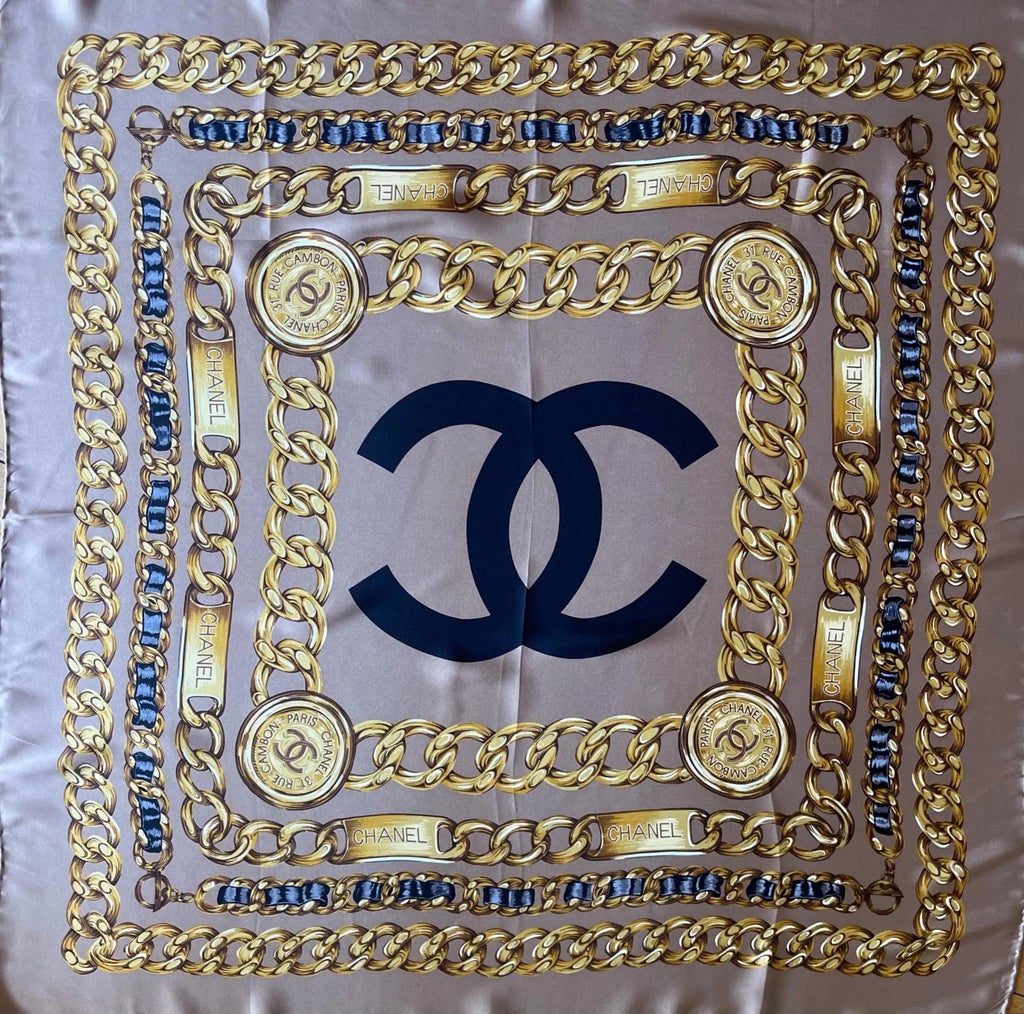 Chanel Grey Chain Silk Scarf | Chairish