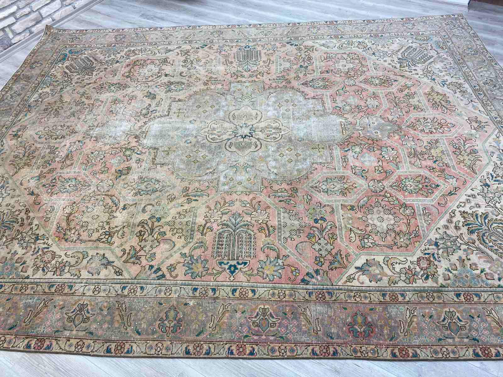 Oversized Vintage Turkish Hand Knotted Area Rug 113”x152