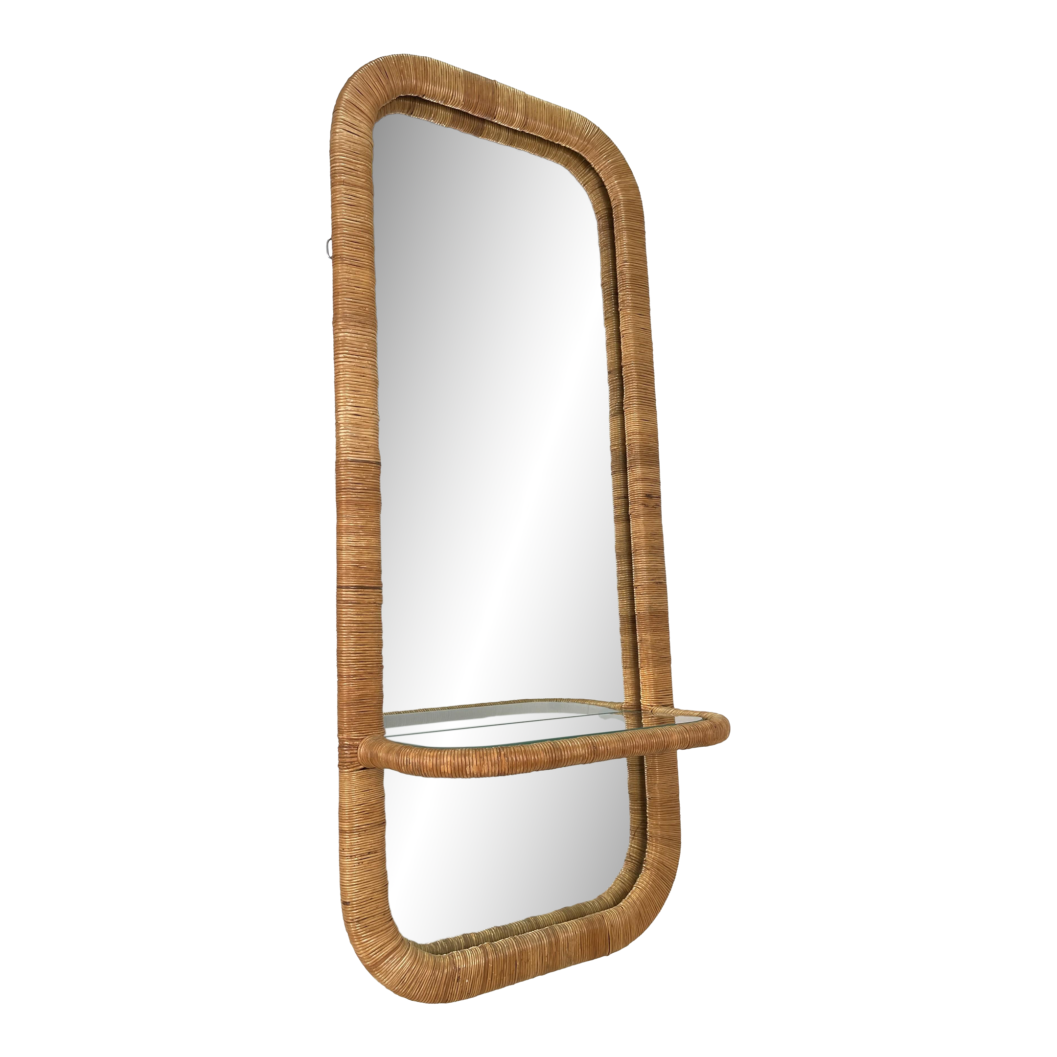 1970's Rattan Wrapped Entryway Wall Mirror With Shelf Console Chairish