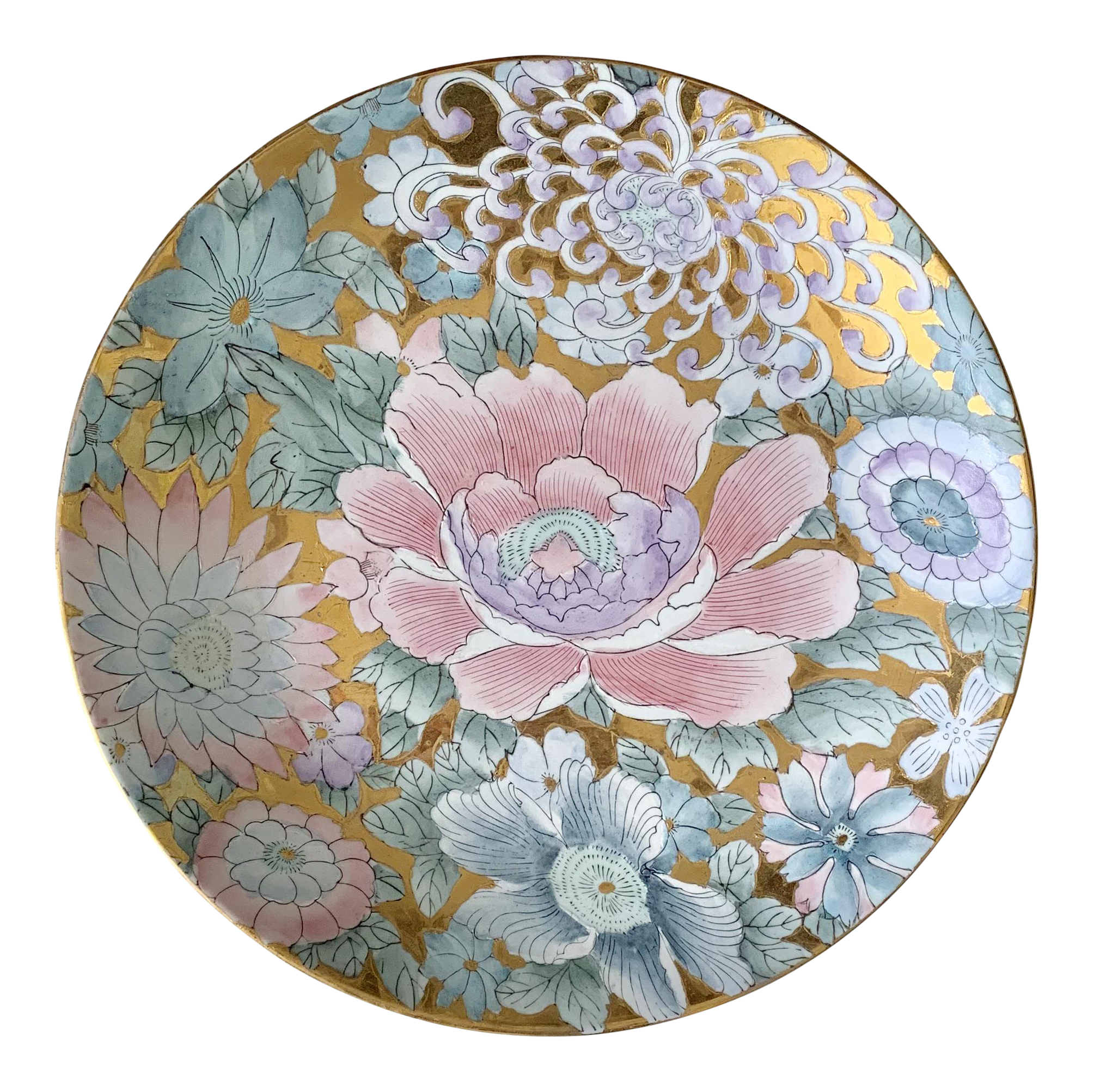 Vintage Cloisonne Gold Pink And Turquoise Floral Centerpiece Platter From Toyo Japan Chairish