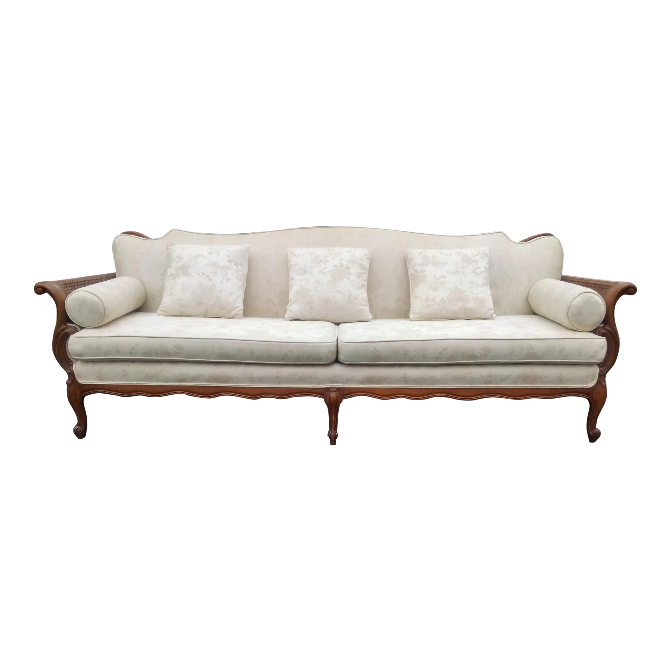 French Louis XV Style Elegant Ivory Sofa With Serpentine Carved Back