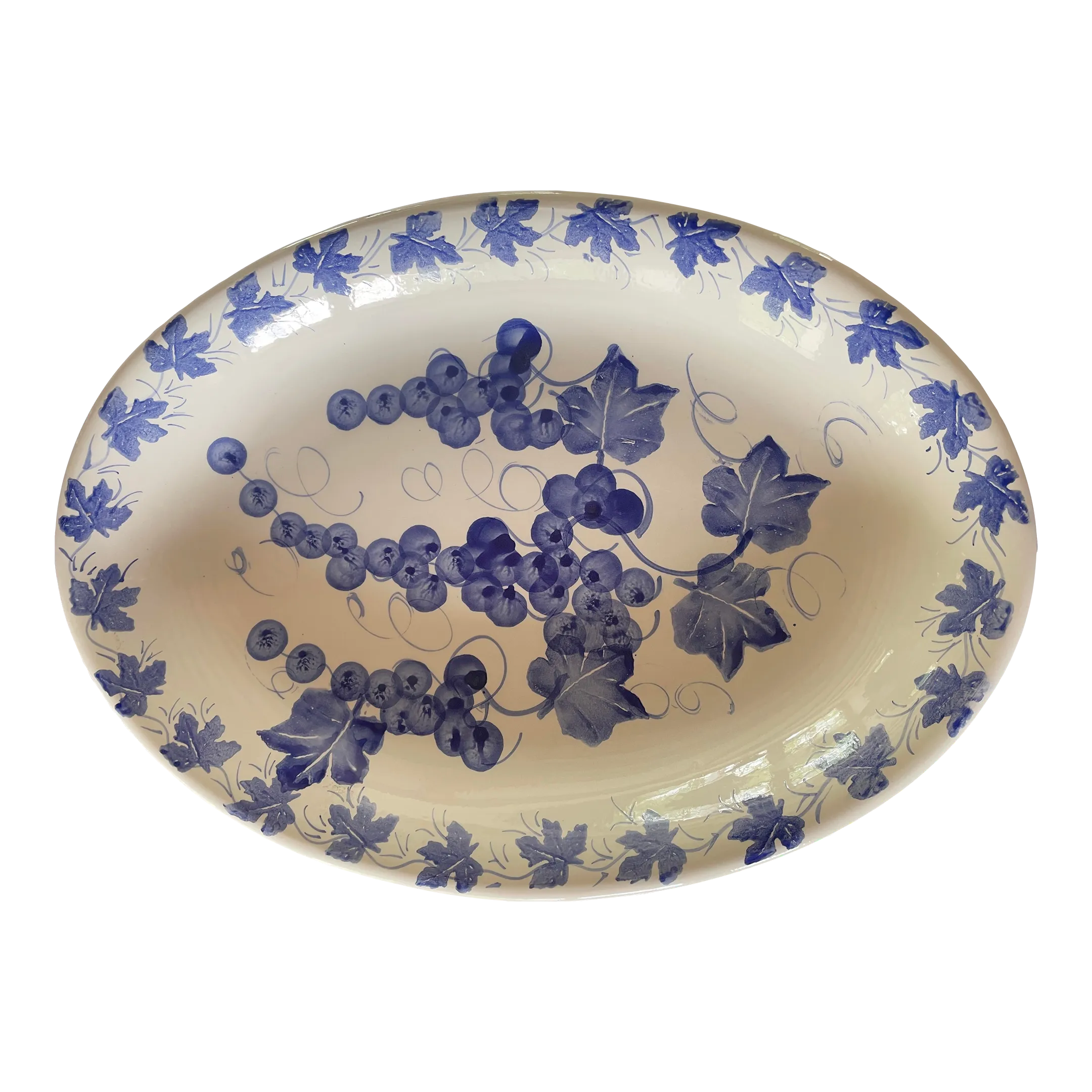 Italian Platter Blue and White Pottery Grapes Leaves