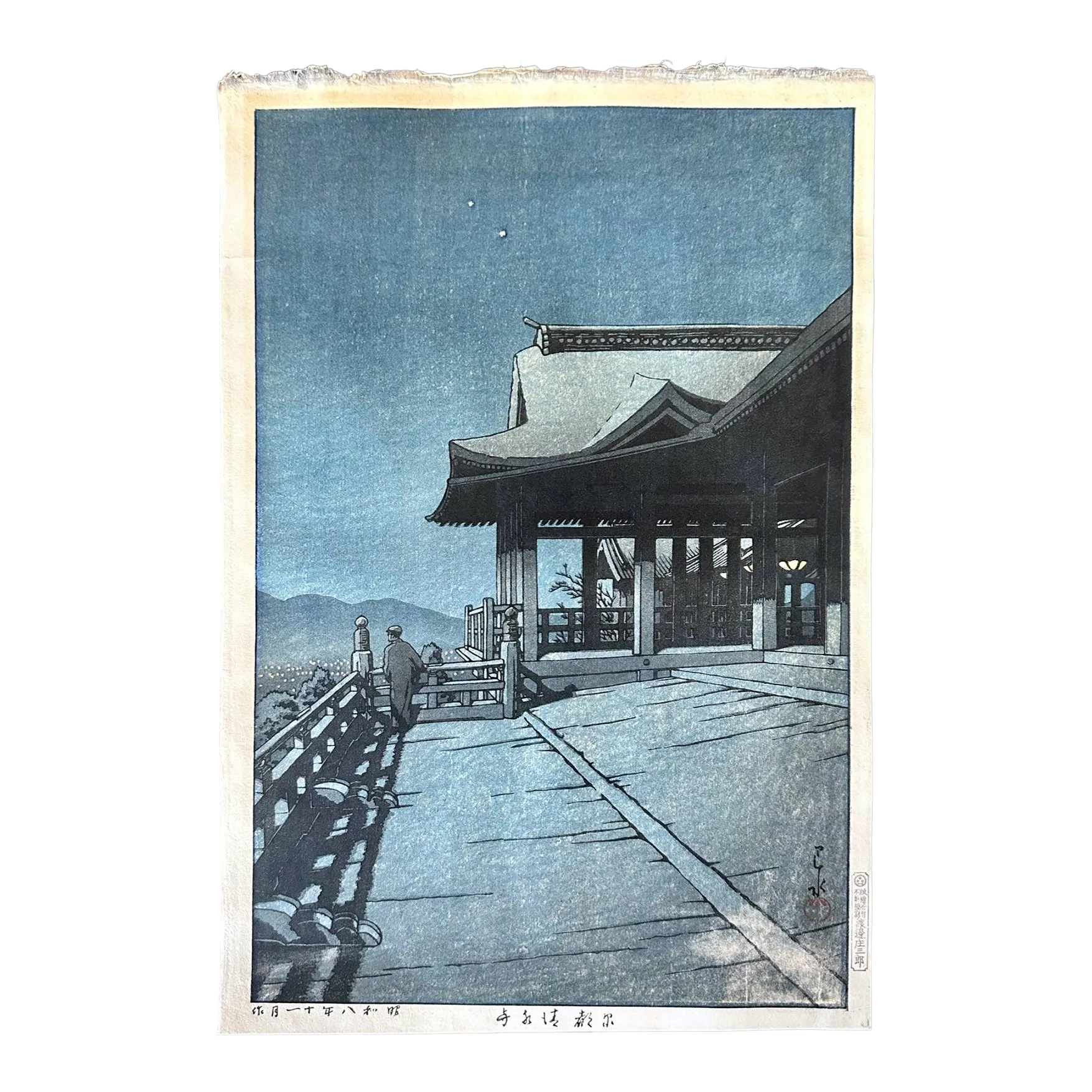 Early Japanese Woodblock Print Kiyomizu-dera Temple in Kyoto