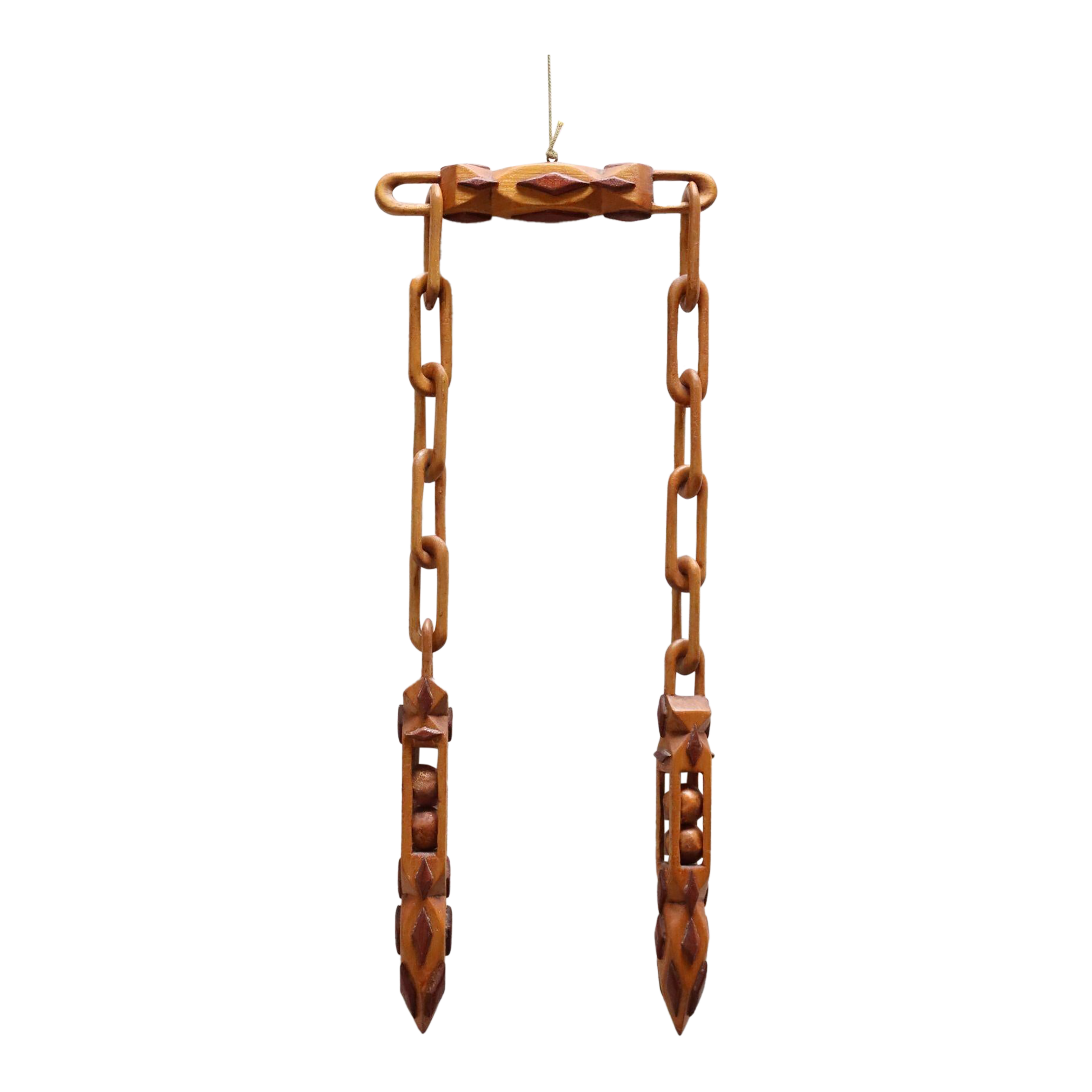 Vintage Folk Art Hand-Carved Dual Ball in Cage Whimsy Chain