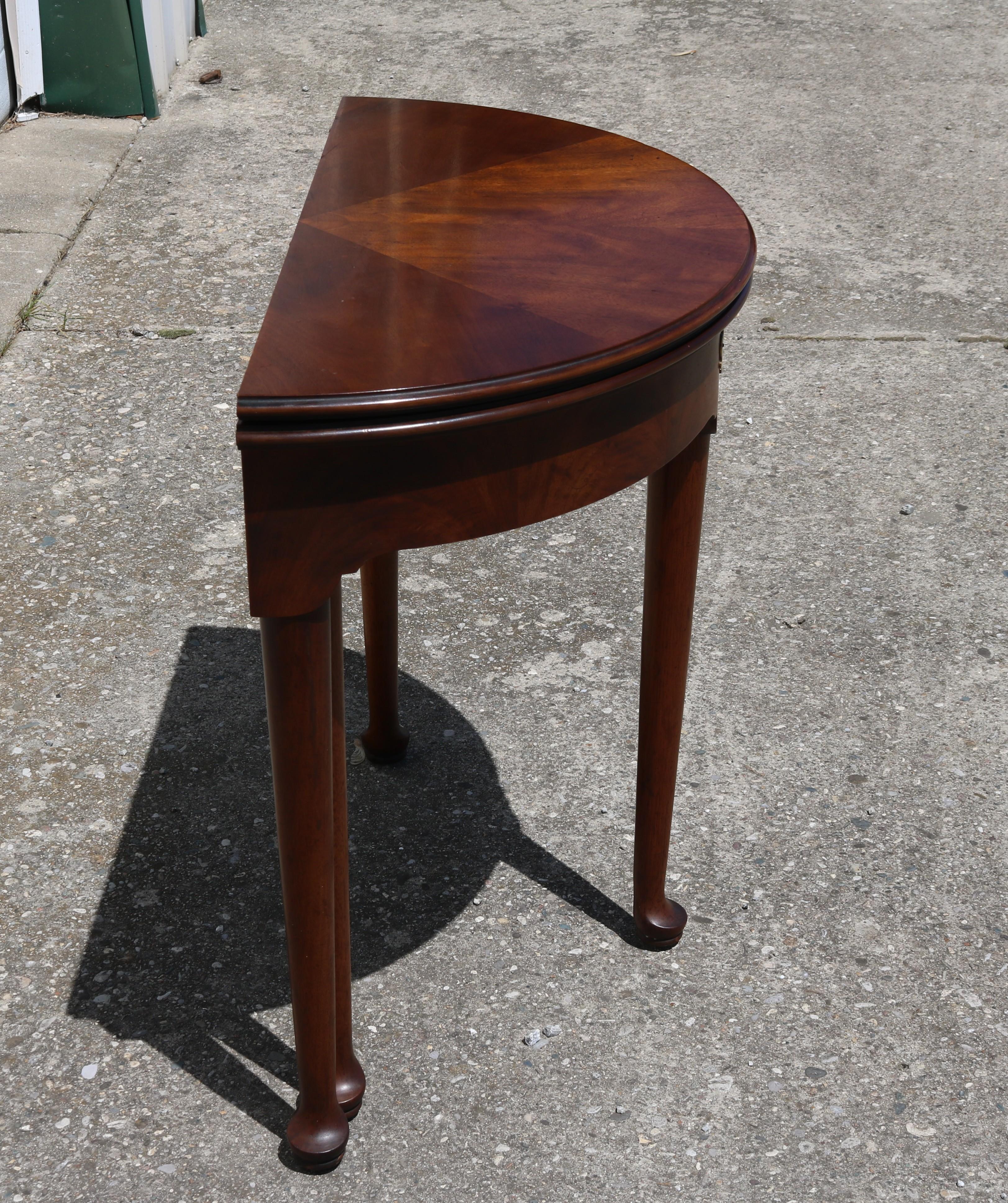 1970s Henredon Demilune Flip Top Burl Walnut Starburst Top Console