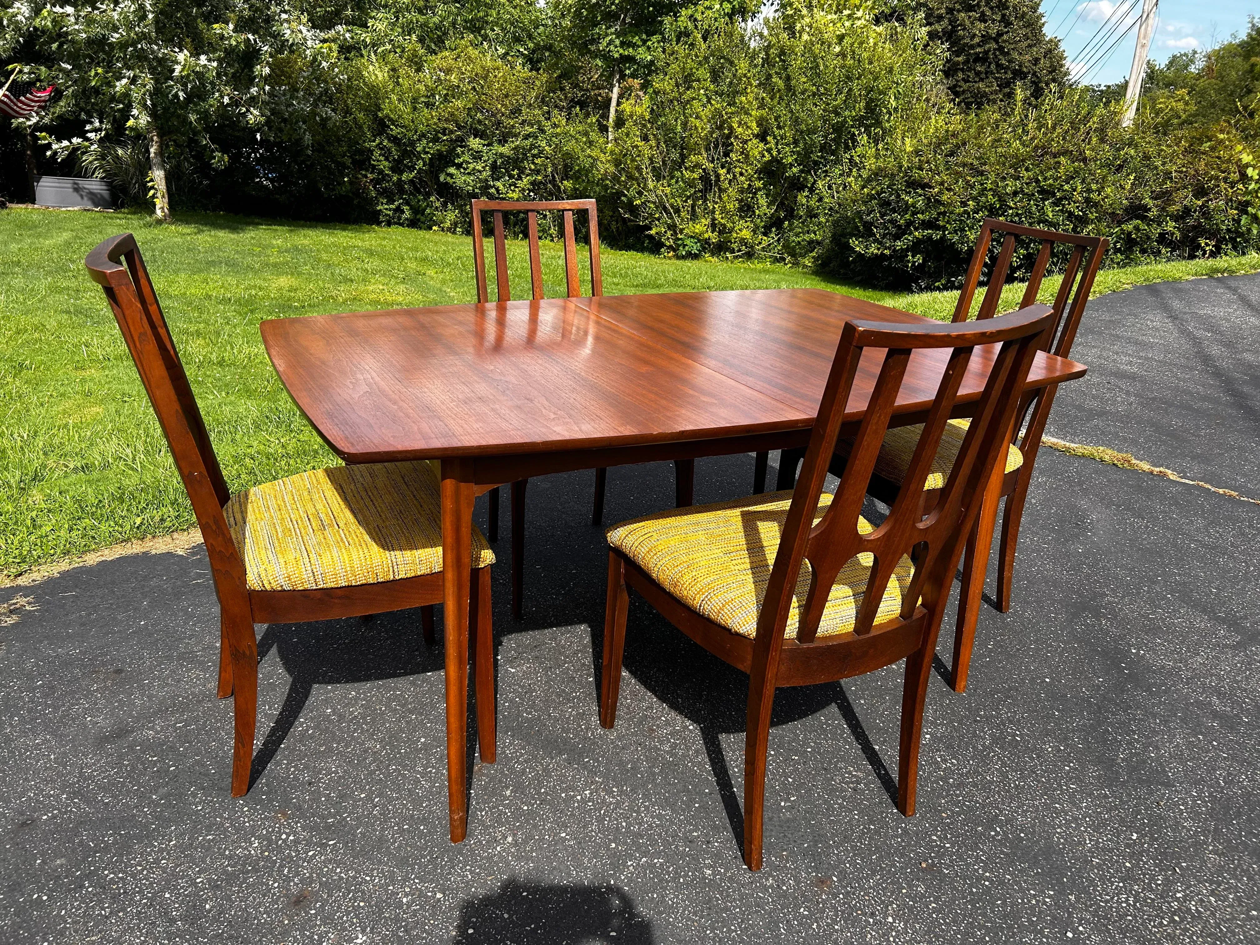 1960s Mid Century Broyhill Brasilia Walnut Dining Chairs and Table