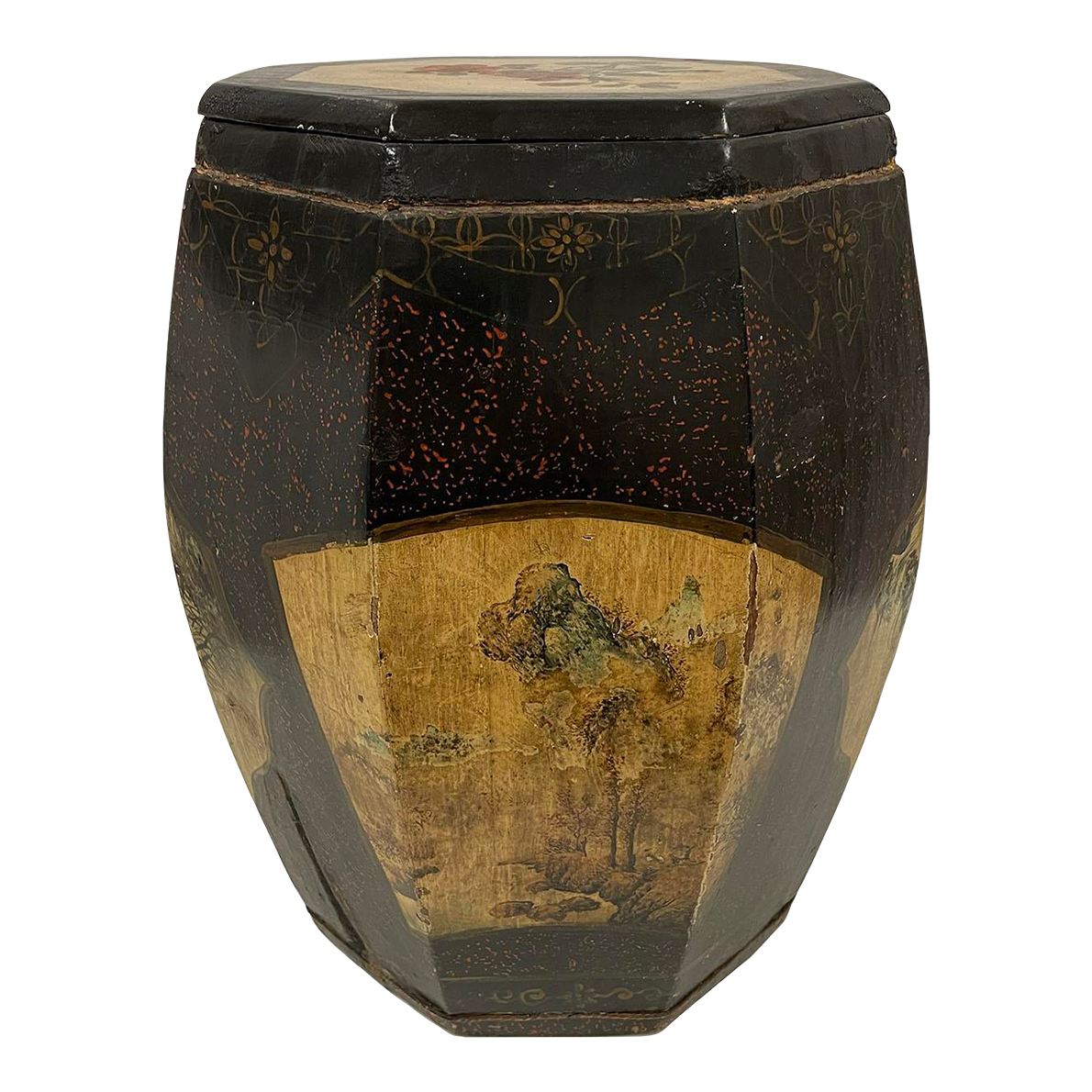 Early 20th Century Vintage Chinese Hand Paint Sewing Basket With Lid