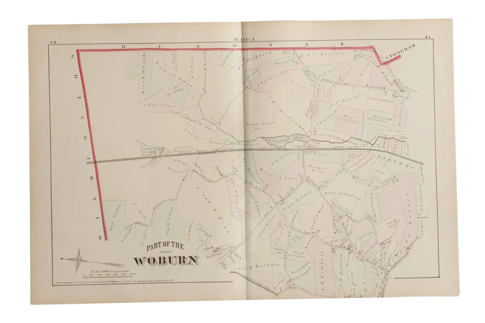 Antique Woburn Massachusetts Atlas Map Plate J Chairish