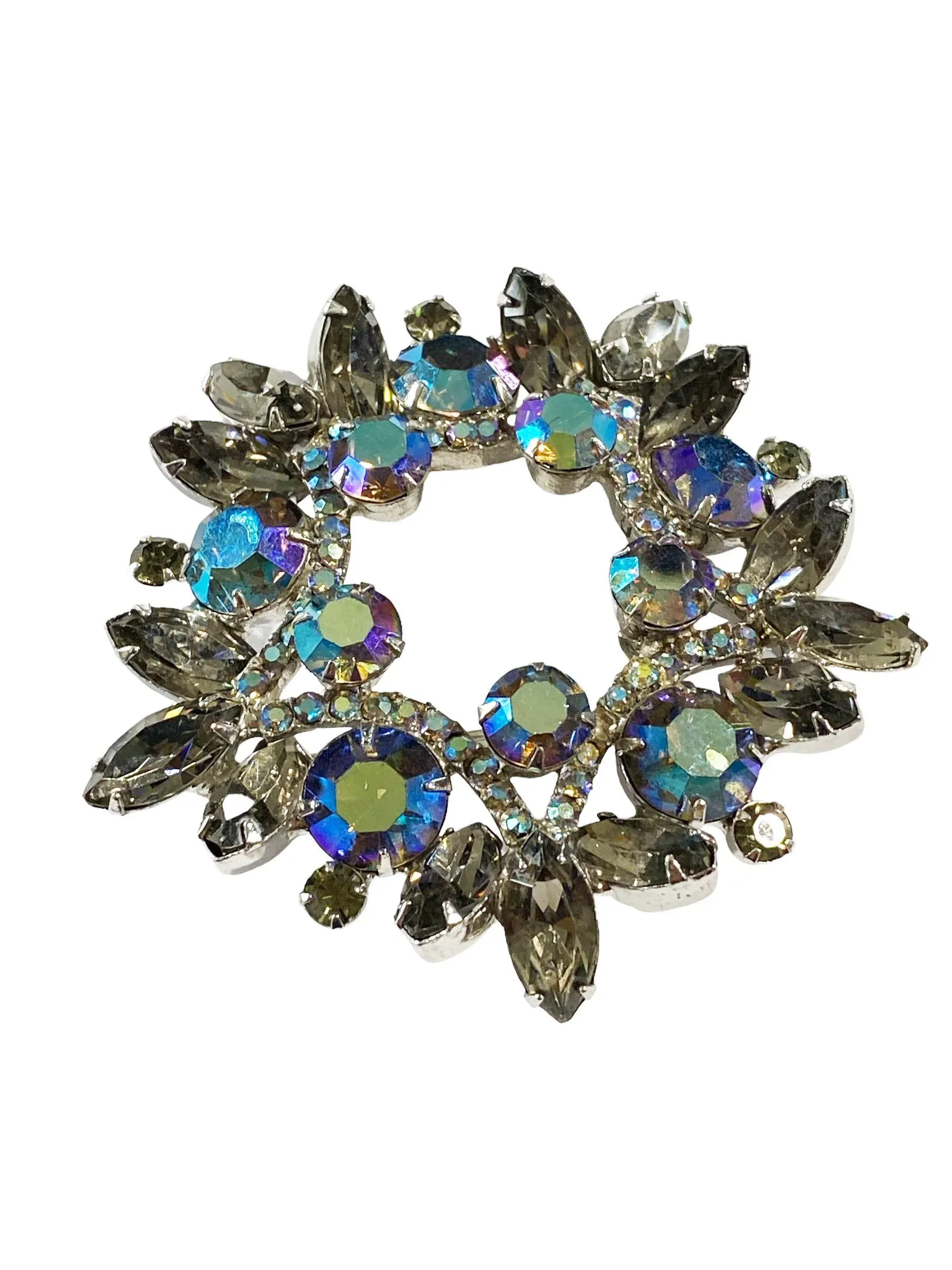Vintage 1950s Rhinestone Brooch - Trichroic Glass - Purple
