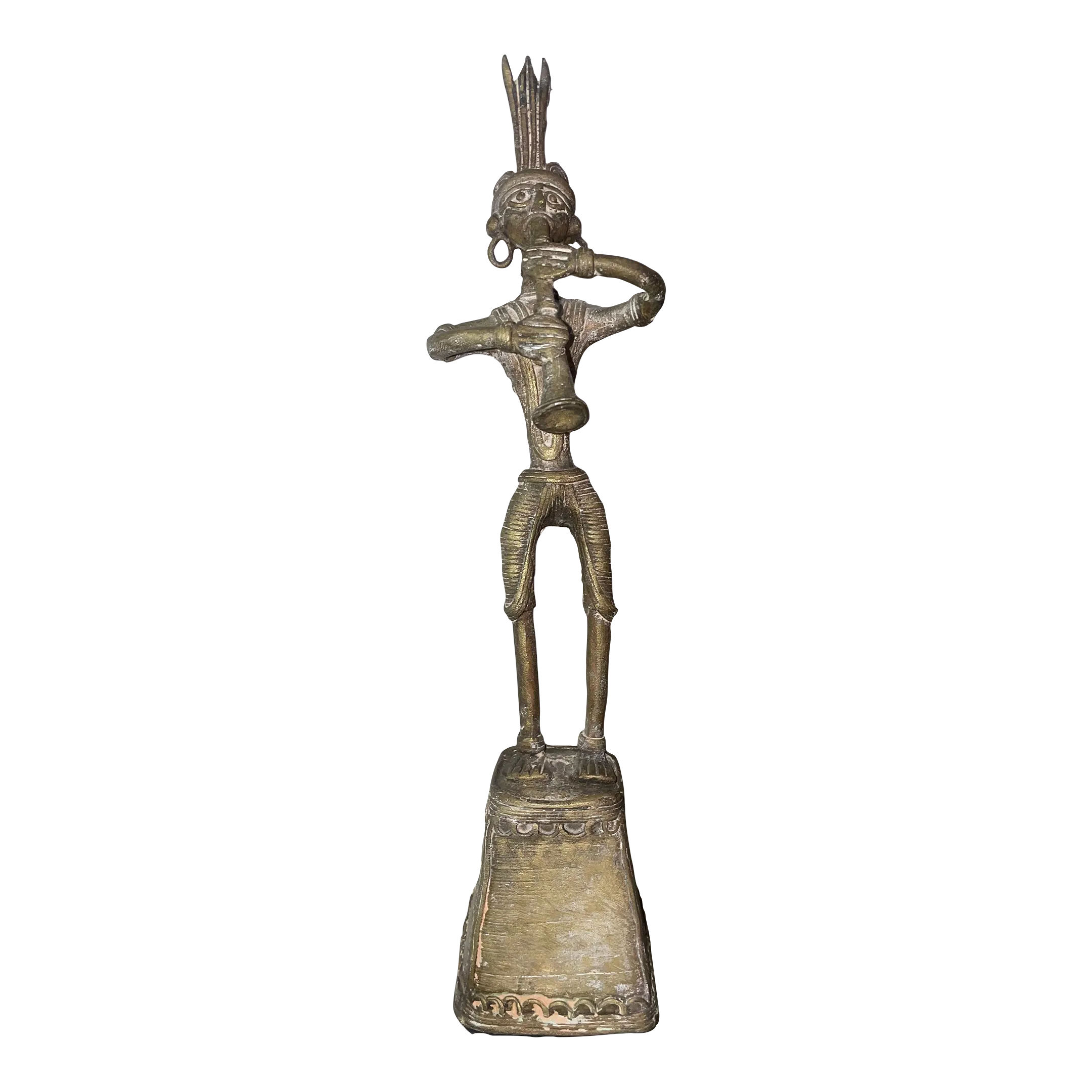 Late 19th Century Indian Dhokra Cast Statue of a Musician Chairish