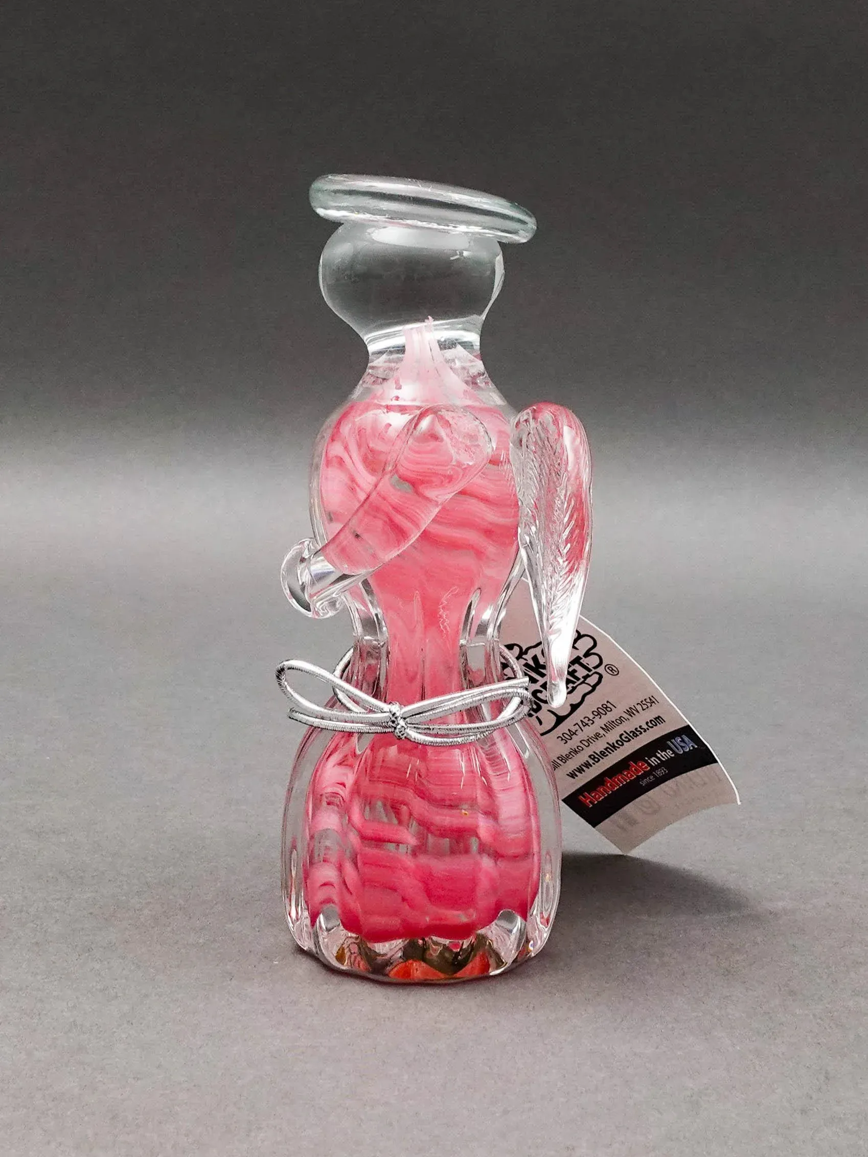 Vintage Blenko Angel Pink Swirl Hand Blown Art Glass Figurine Sculpture