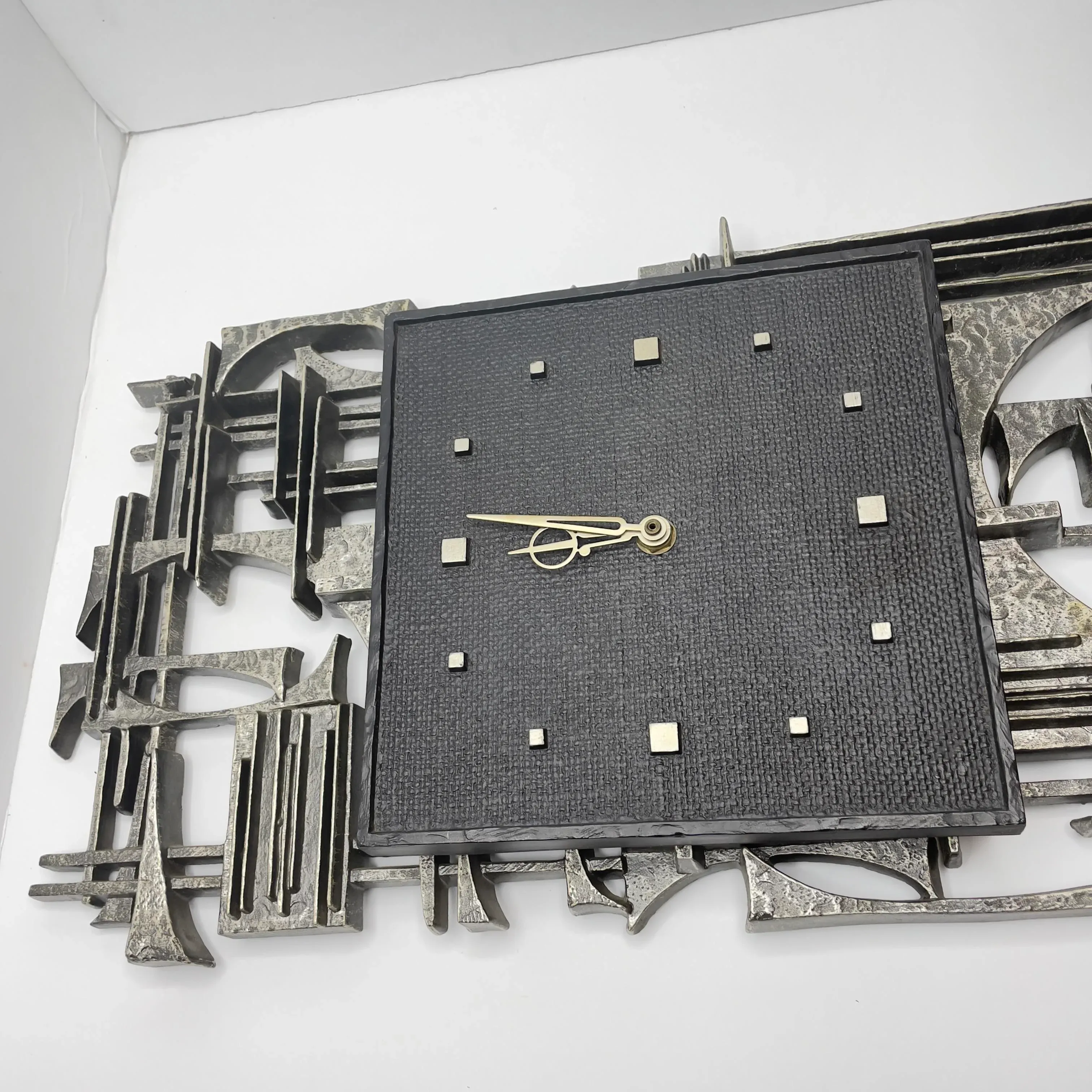 Mid Century Modern Burwood Silver Brutalist Clock and Sconce