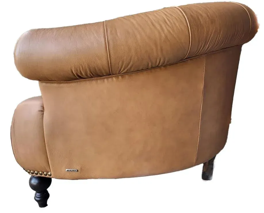 Natuzzi Italian Leather Chesterfield Sofa - Curved Nailhead Tufted