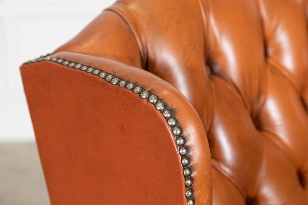 English Tan Leather Wingback Armchair, 1940