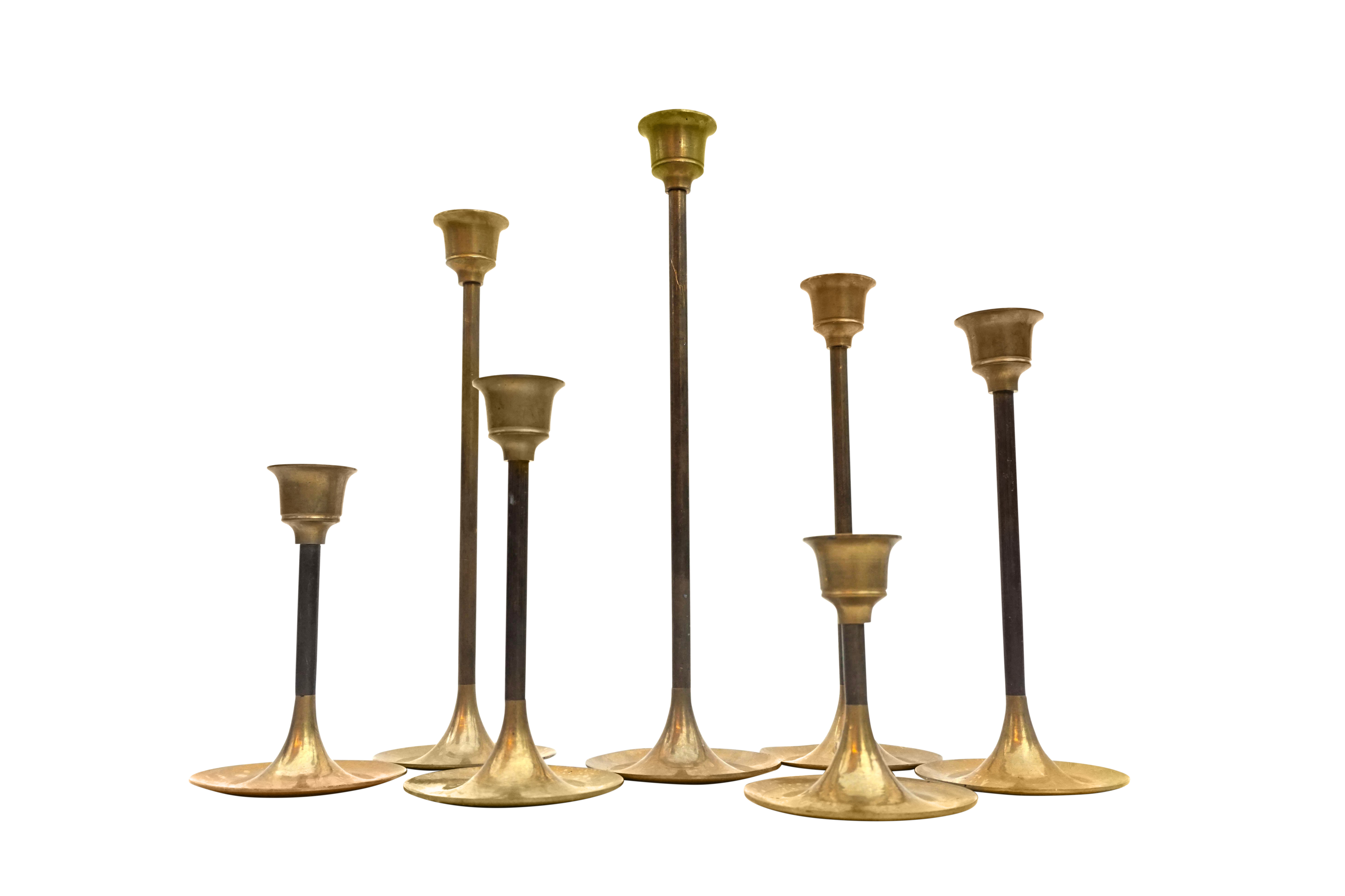 Vintage Brass Candlestick Holders Set Of 7 Assorted Heights 9