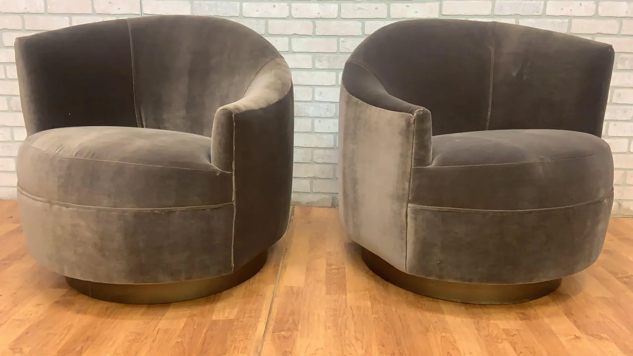 Postmodern Asymmetrical Barrel Back Swivel Chairs Newly Reupholstered - Pair