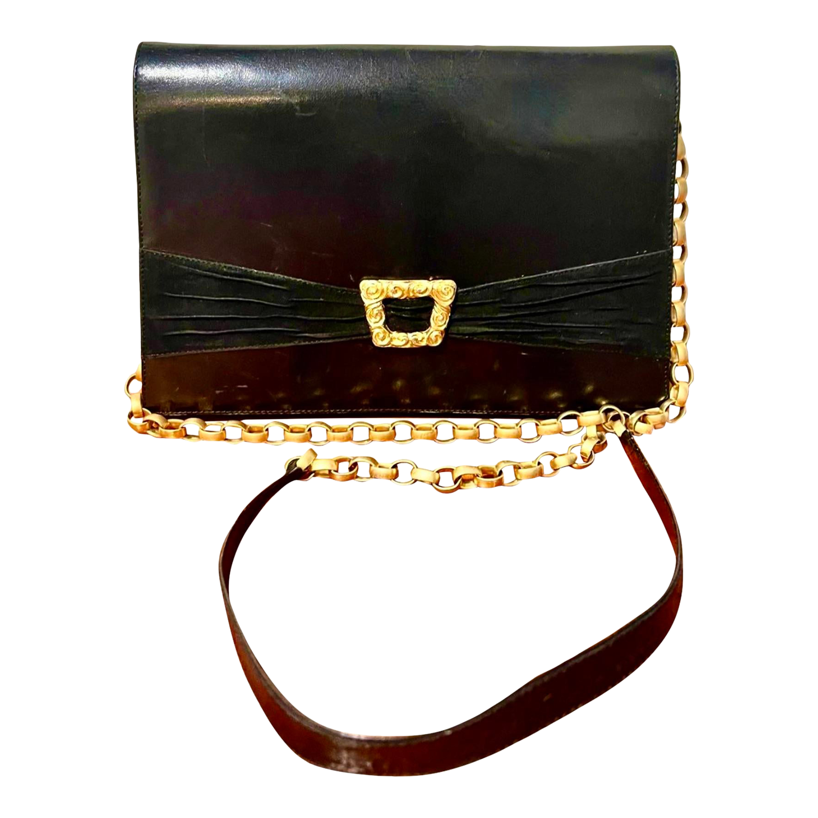 CRUSH SHOULDER BAG 25 IN BLACK CRUSHED CALFSKIN LEATHER STRAP SILVER HARDWARE