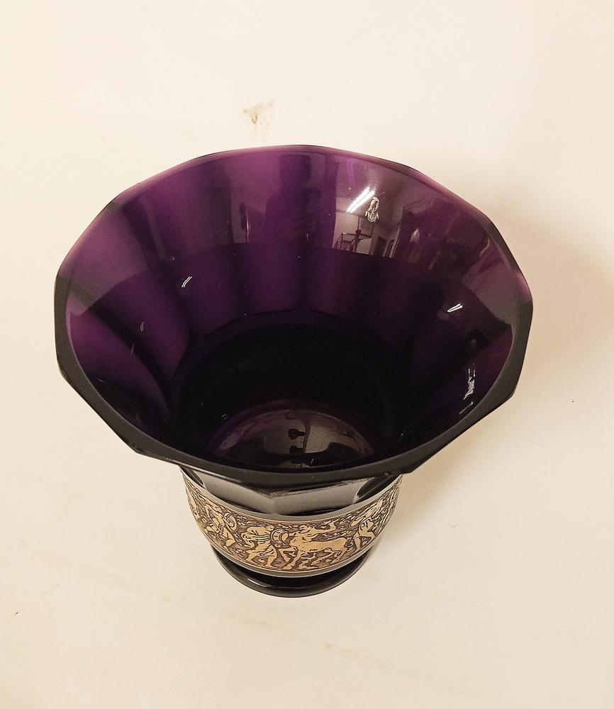 Bohemian Crystal Vase with Pure Gold Frieze from Moser Glassworks, 1920s