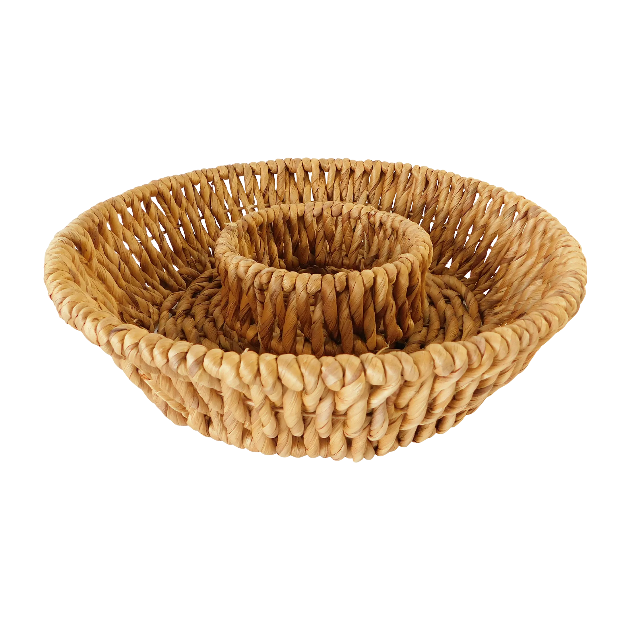 Large Vintage Natural Wicker Twisted Banana Leaf Wire Lined Chip & Dip Bread Basket