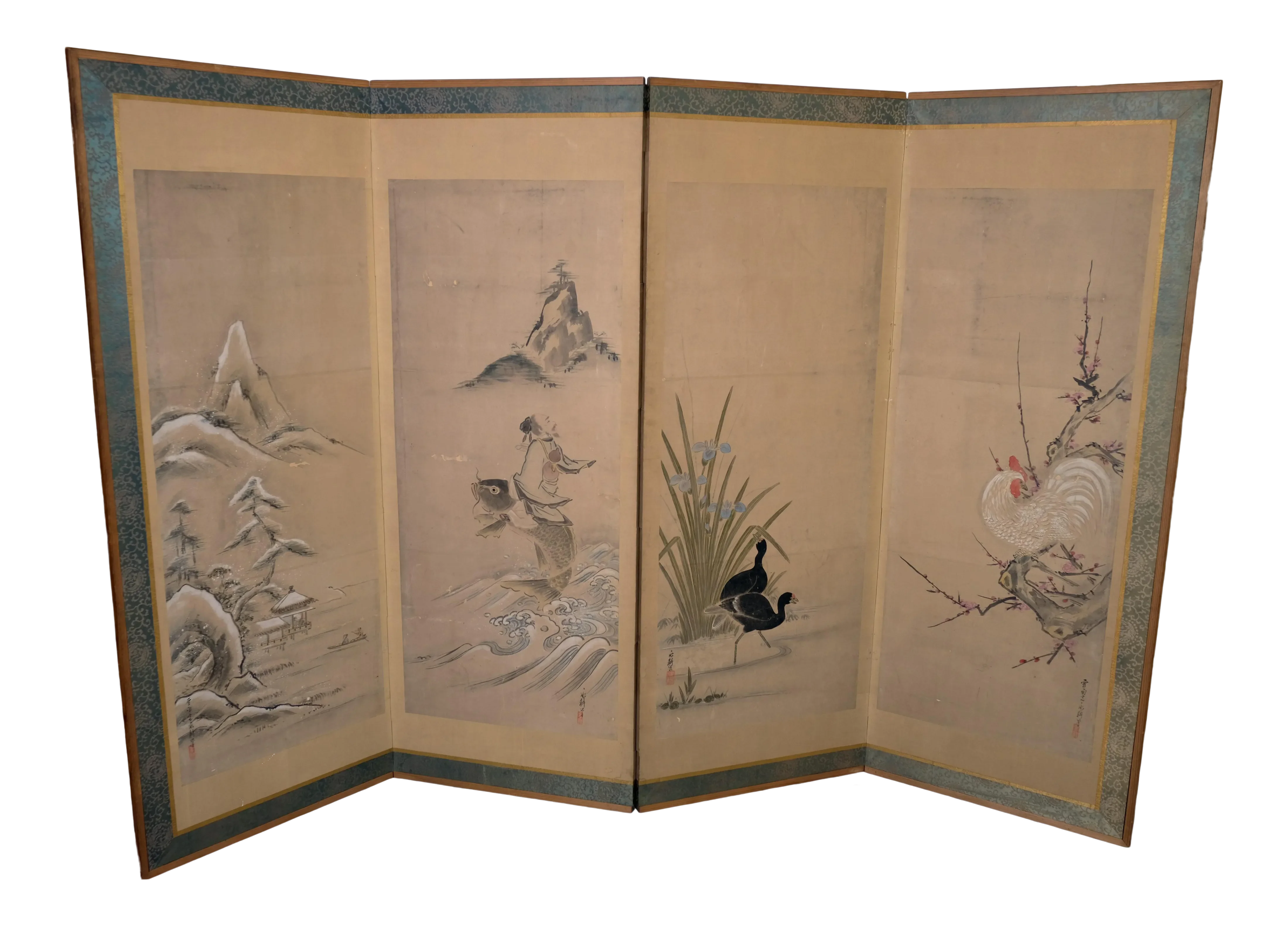 Antique Japanese Shoji Byobu Works by 4 Different Artists