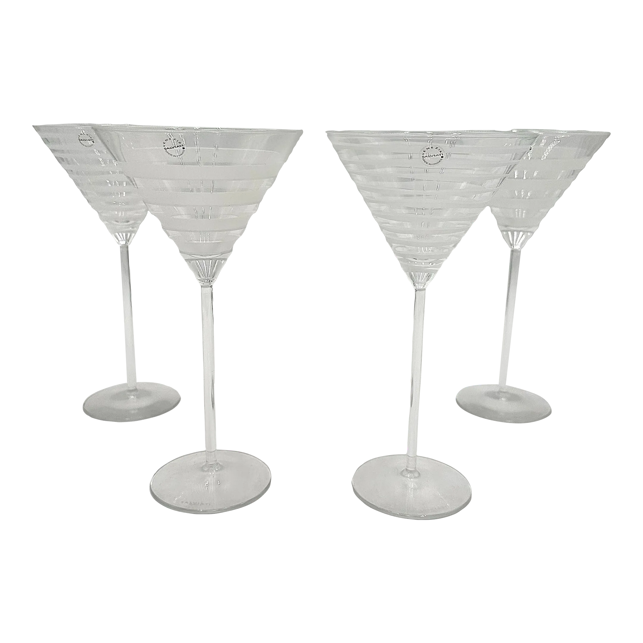 Salviati Murano Graffiati and Bassorilievi Martini Glasses