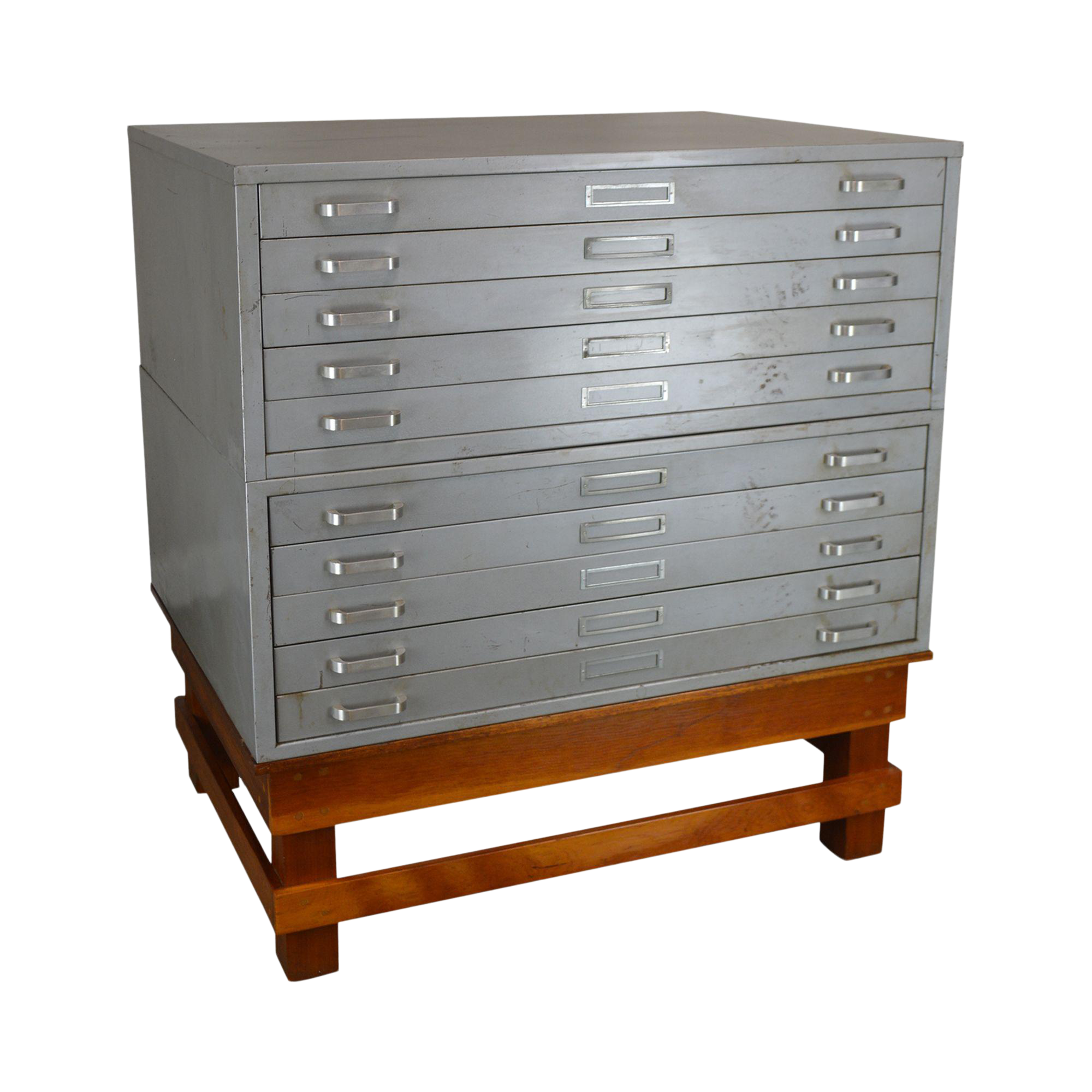 Vintage Industrial Metal Wood Large Flat File Architect Blue