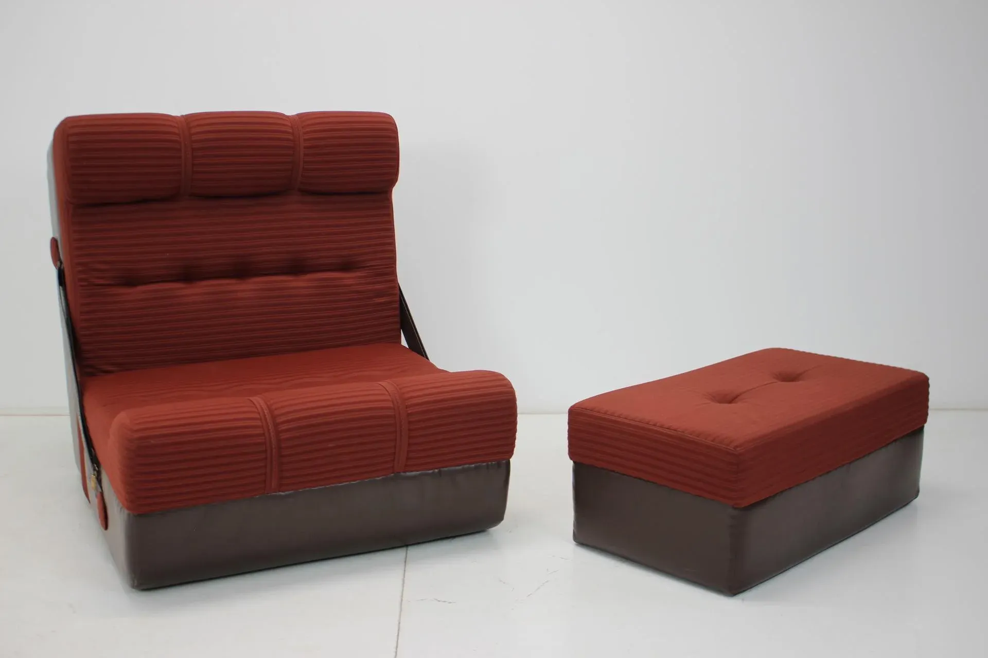 Set of Mid-Century Folding Armchair & Footstool, 1970s