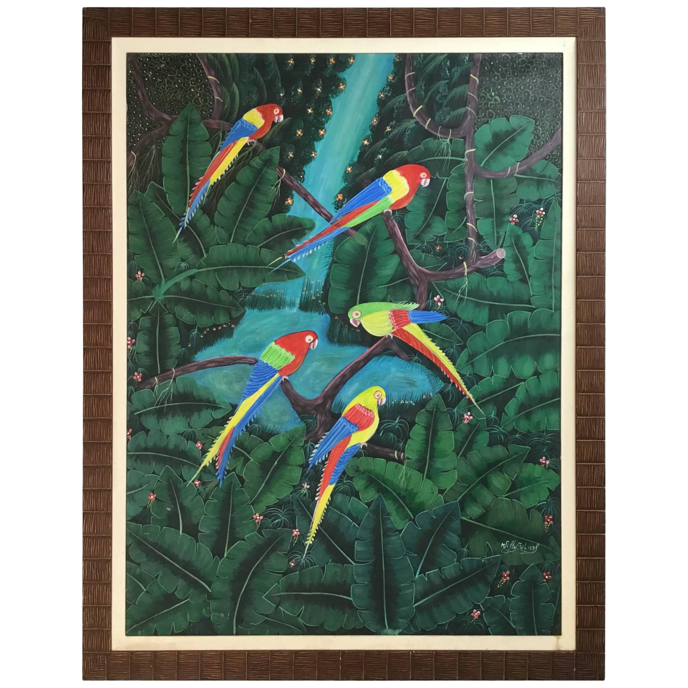 Parrots In The Jungle Haitian Oil Painting Chairish