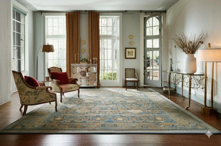 8x10 Blue Hand-Knotted Wool Faded Floral Bloom Geometric Modern Carpet Rug