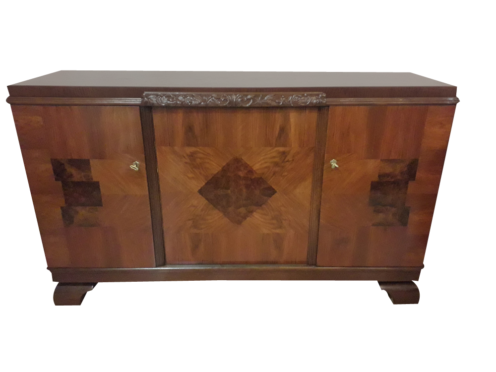 Inlaid Wood Sideboard with Marble Top