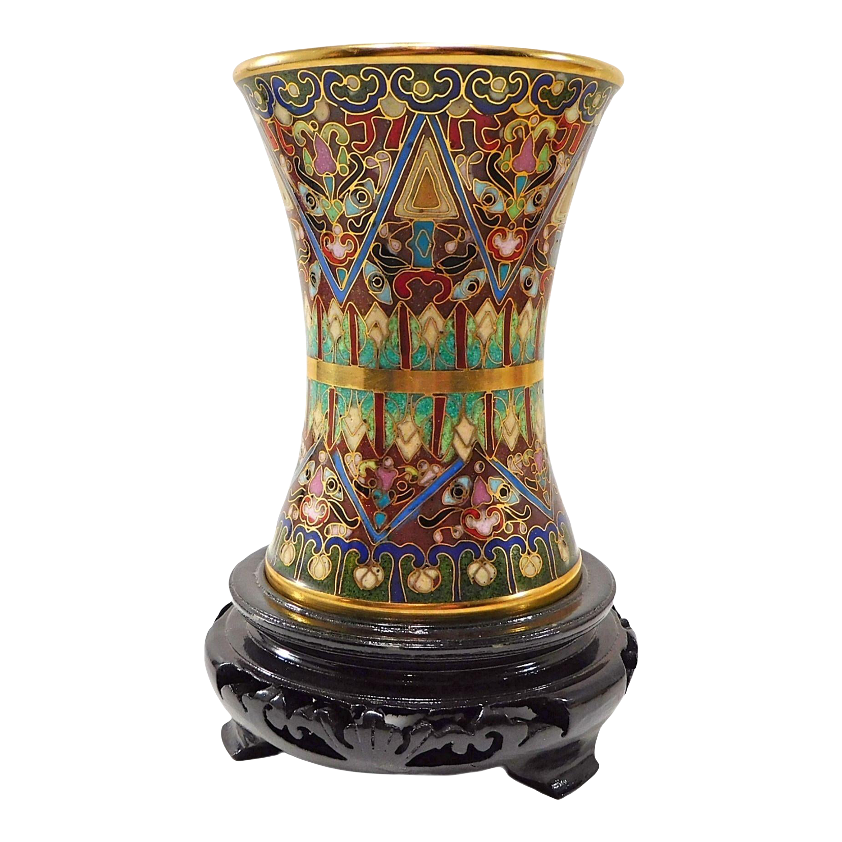 1930s Asian Cloisonne Brush Pot / Vase With Wood Stand Chairish