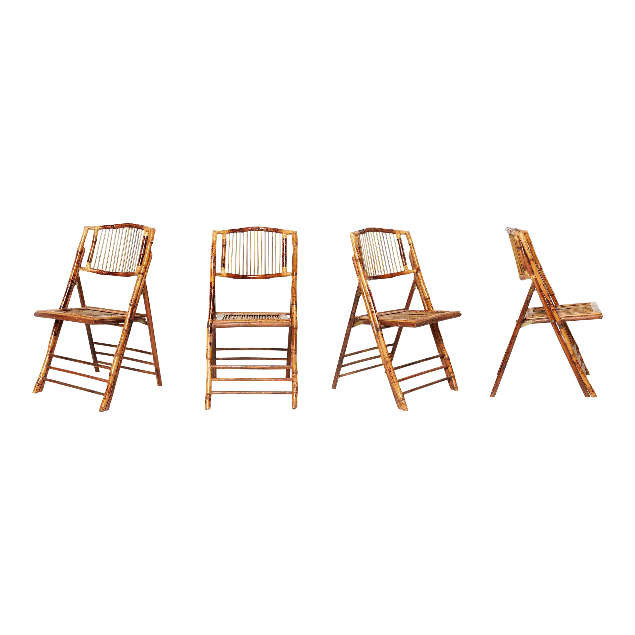 Vintage Tortoiseshell Finish Bamboo Folding Chairs a Set of 4 Chairish