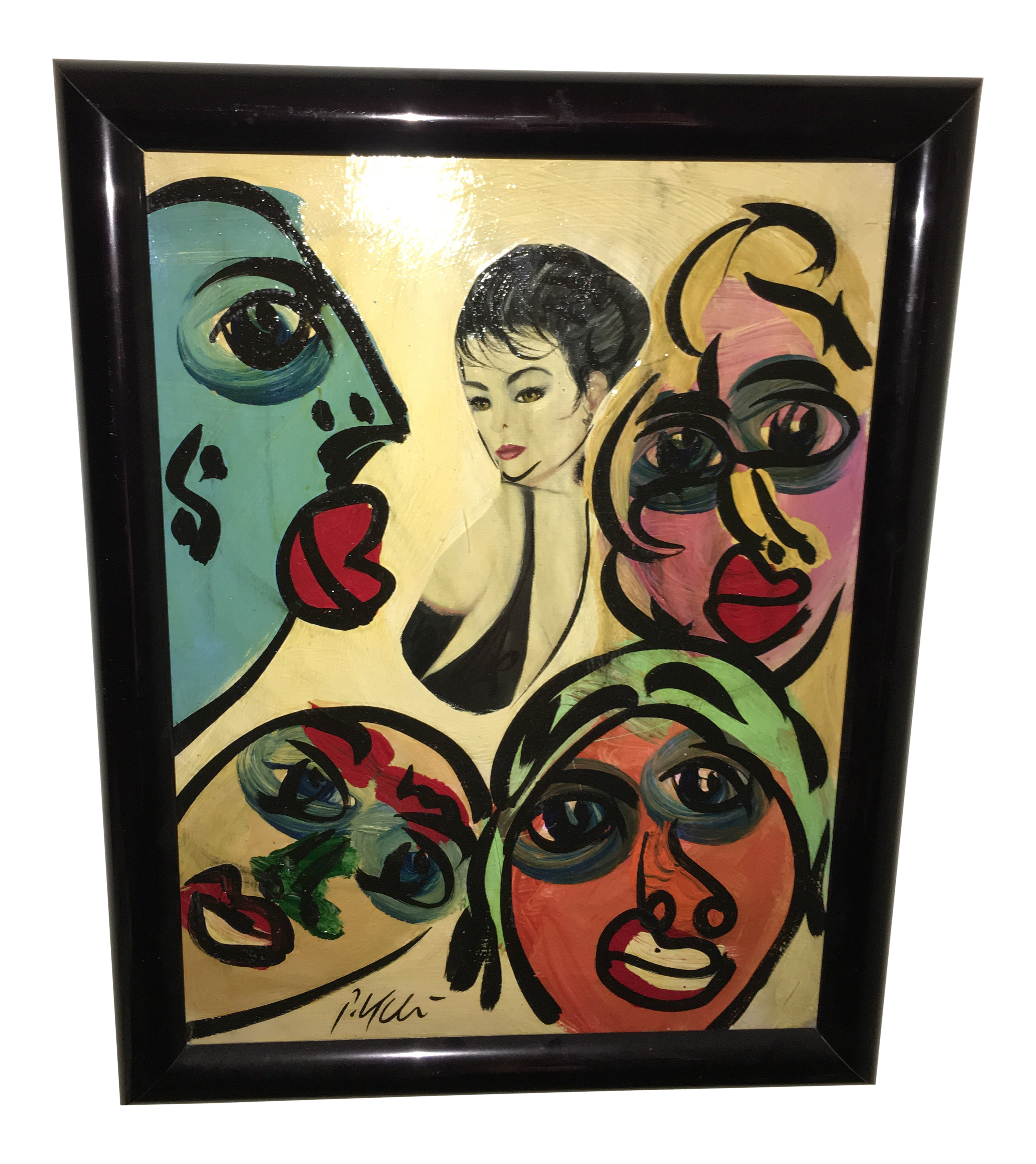 1970s Peter Keil Canvas Many Faces Painting Chairish
