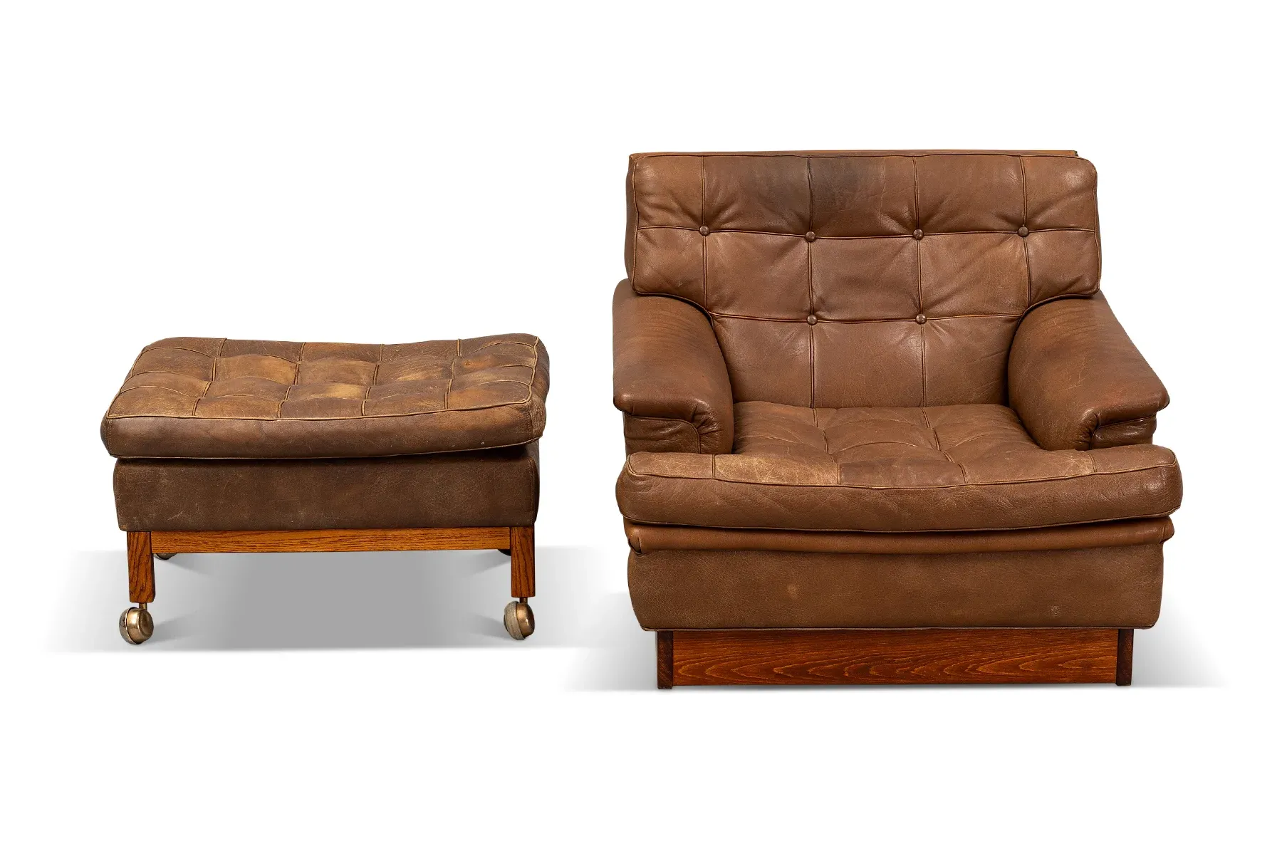 1960s Arne Norell Saturn Lounge Chair + Ottoman In Brown Leather