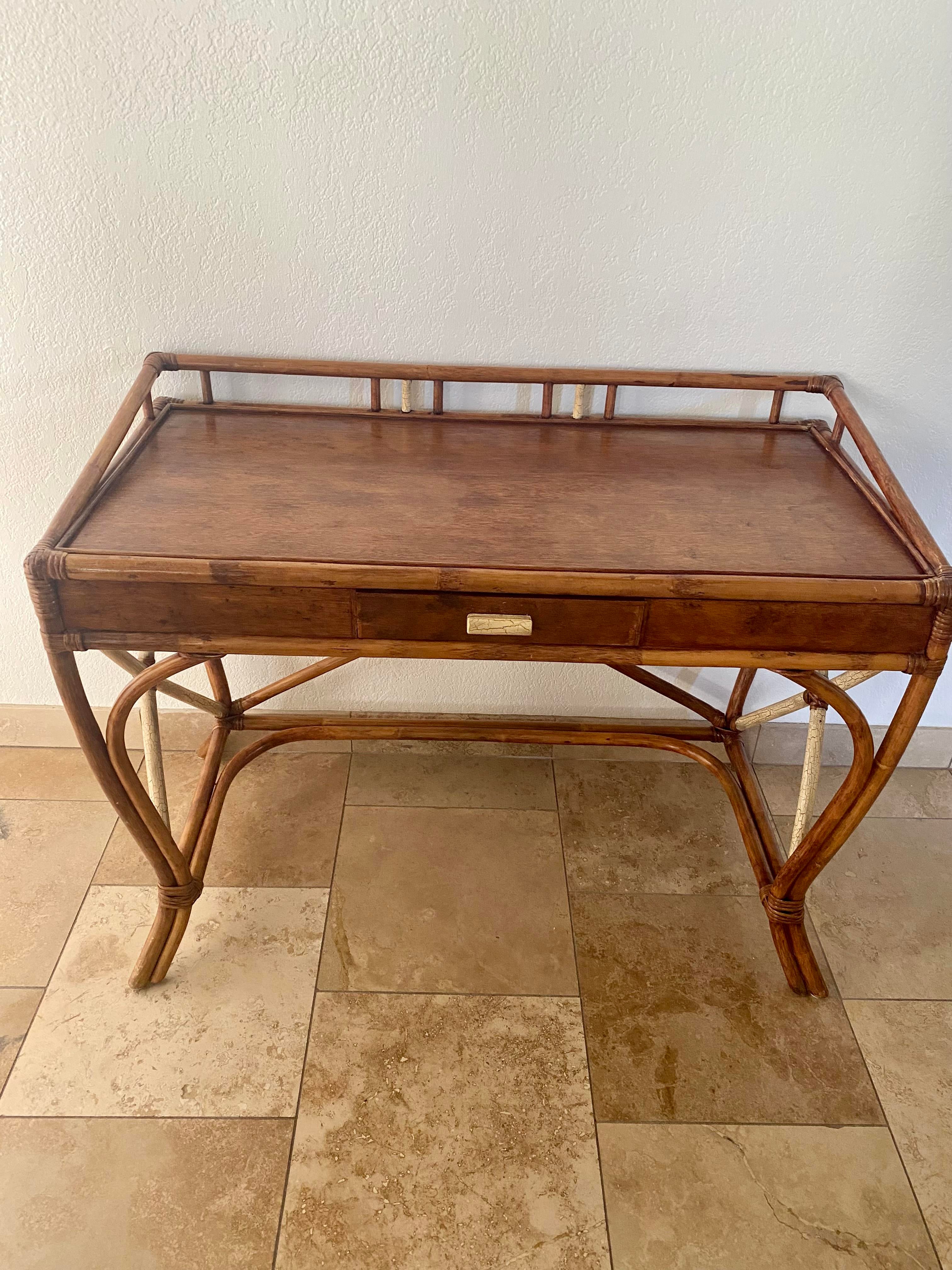 1950s Vintage Coastal Tray Bamboo Bar Cart | Chairish