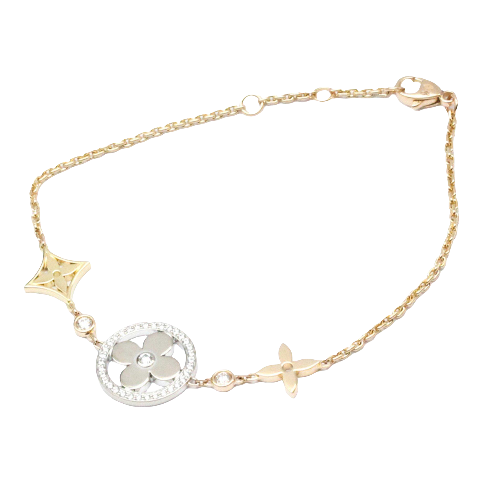 Louis Vuitton Idylle Blossom Silver Cutwork Sun Flower Yellow Gold & Rose  Gold Tri-tone Females Chain Bracelet Q95443