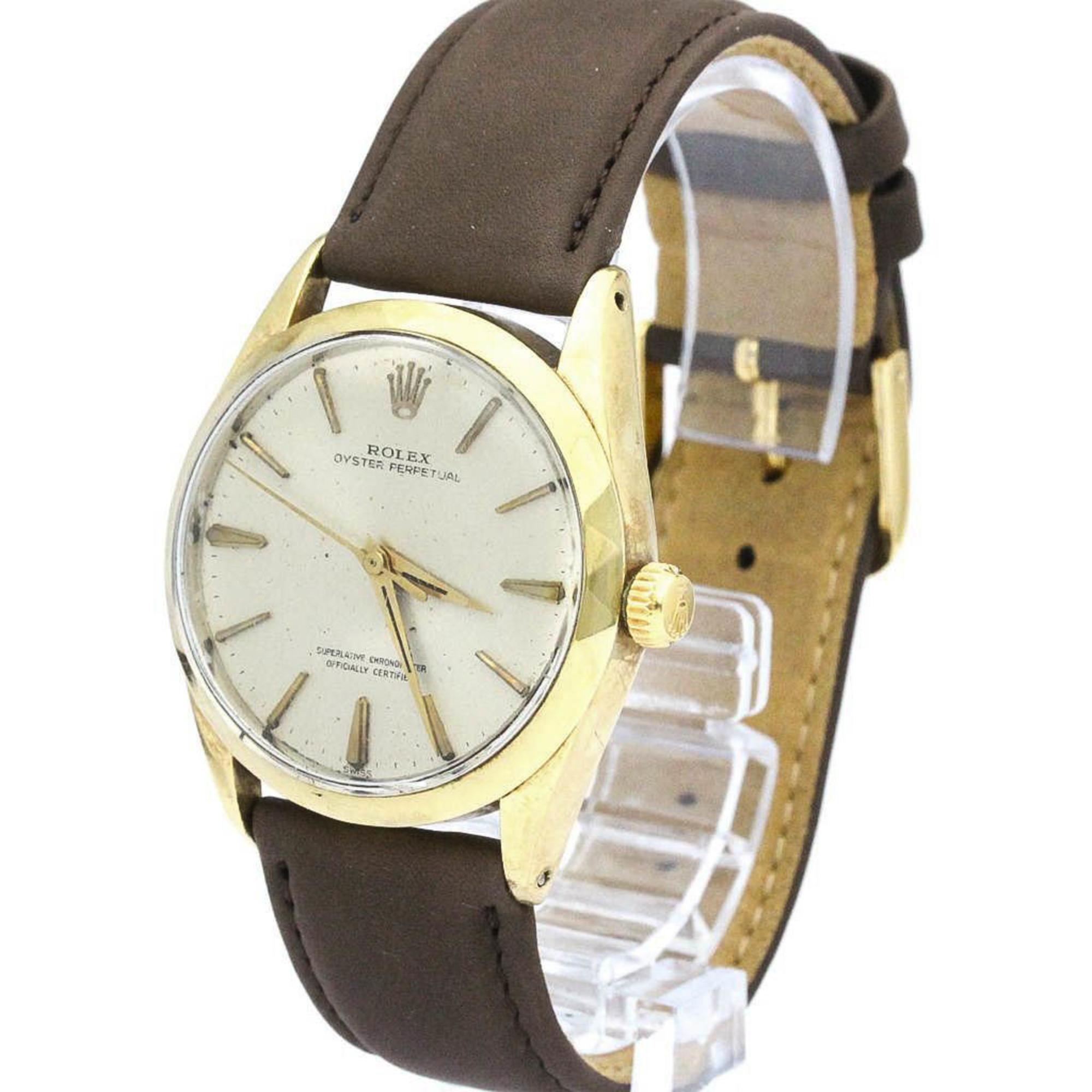 Rolex Vintage Oyster Perpetual Gold Plated Leather Watch 1025