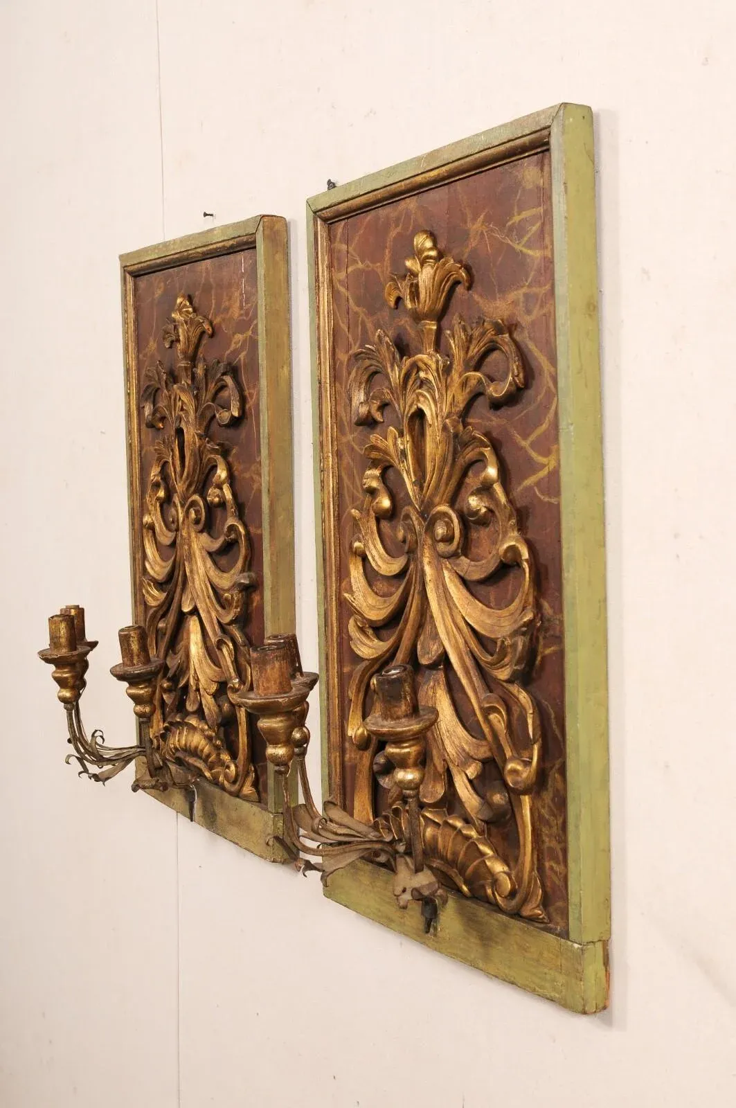 19th Century Fragment Mounted 3-Light Sconces - a Pair