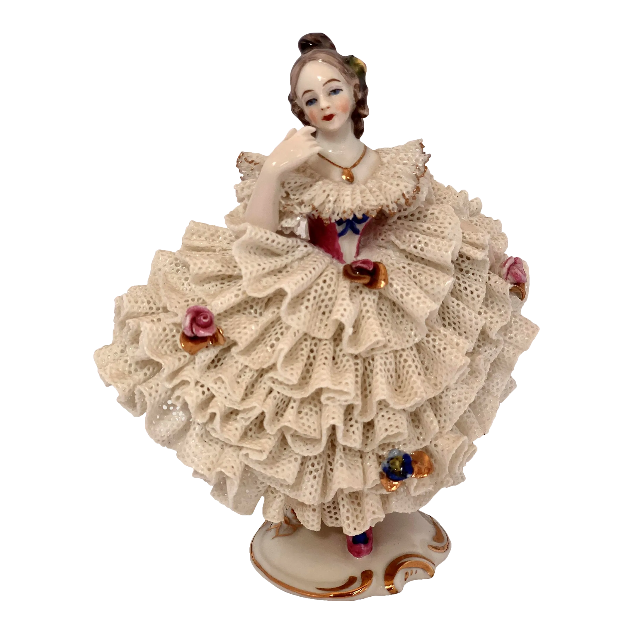 Vintage Dresden Rococo-Style Porcelain Figurine in a Lace