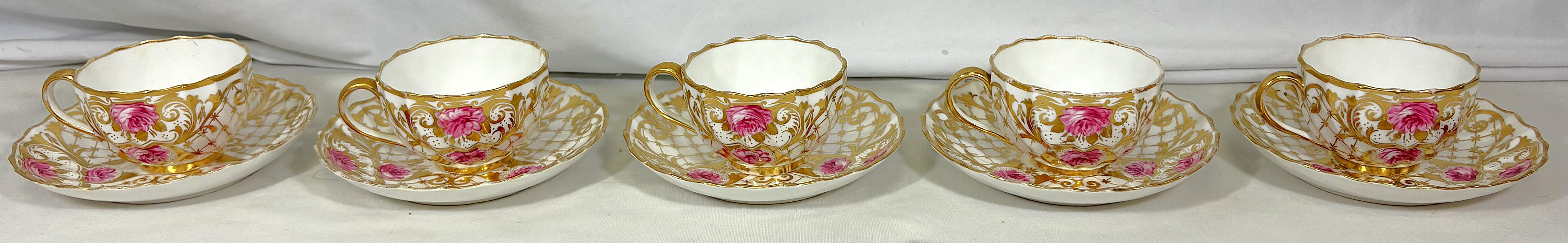 Antique English Spode Copeland Teacups With Saucers- Set of 5