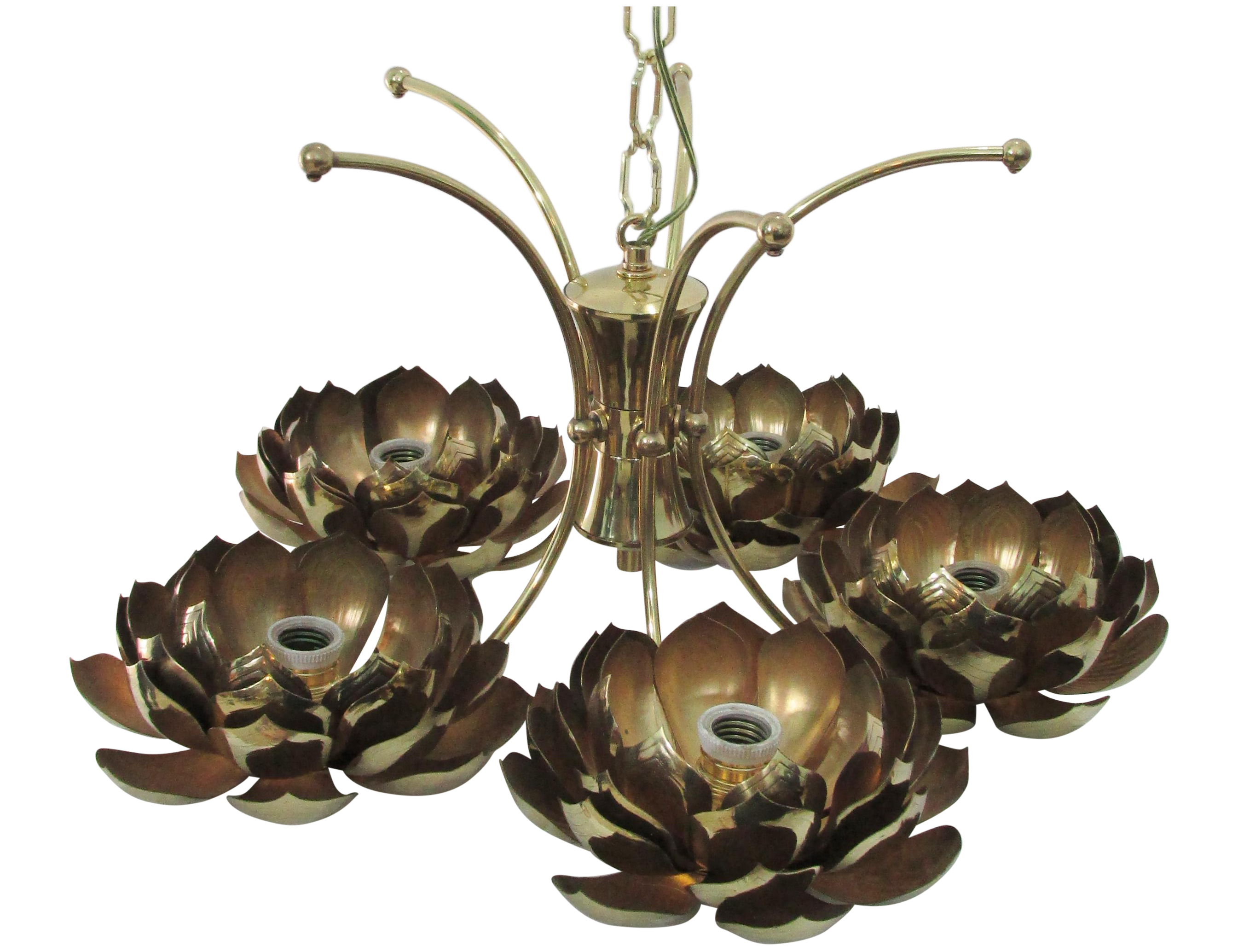 Brass Lotus 5Arm Chandelier Chairish