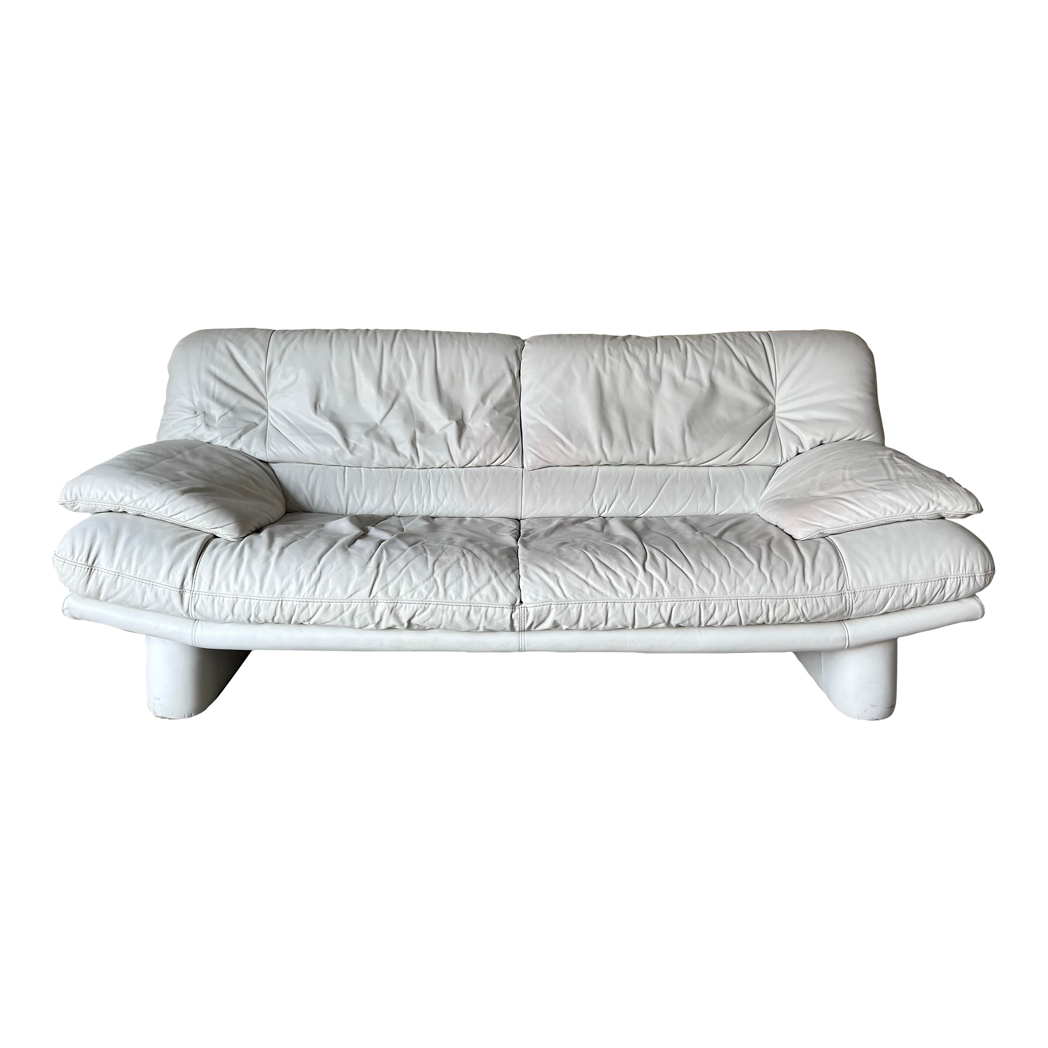 1980's Italian Natuzzi Salotti Post Modern White Leather Sofa Chairish