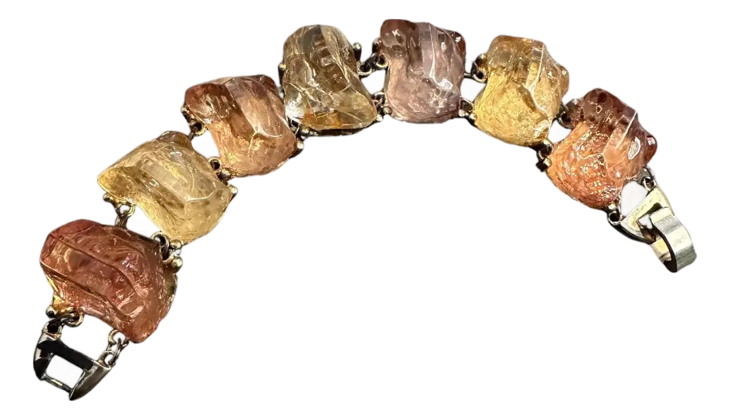 1970s Warm Hues Synthetic Quartz Stones Italian Bracelet