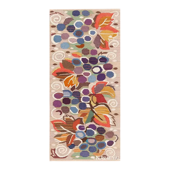 Nazmiyal Collection Vintage Swedish Barbro Sprinchorn Kilim “Vindruvor” (Grapes) Signed Rug